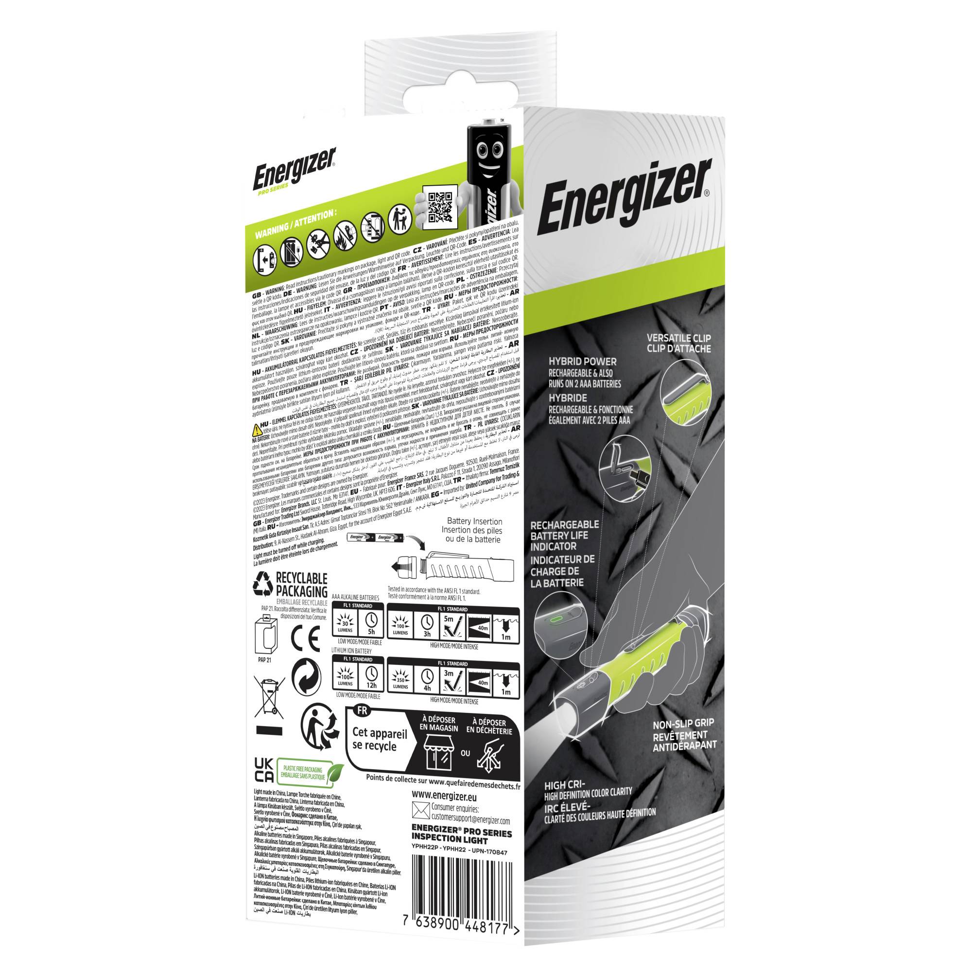 Energizer Pro Series Inspection LED Taschenlampe Li-Ionen Akkus oder batteriebetrieben 350lm 4h