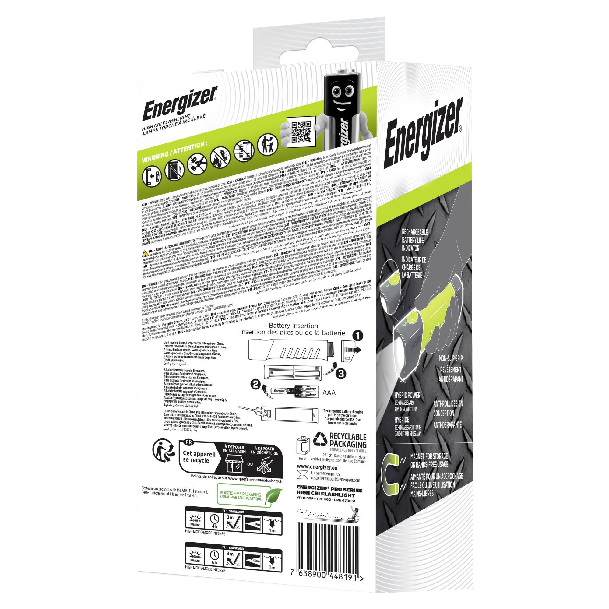 Energizer Pro Series High CRI medium LED Taschenlampe Li-Ionen Akkus oder batteriebetrieben 1000lm 6h