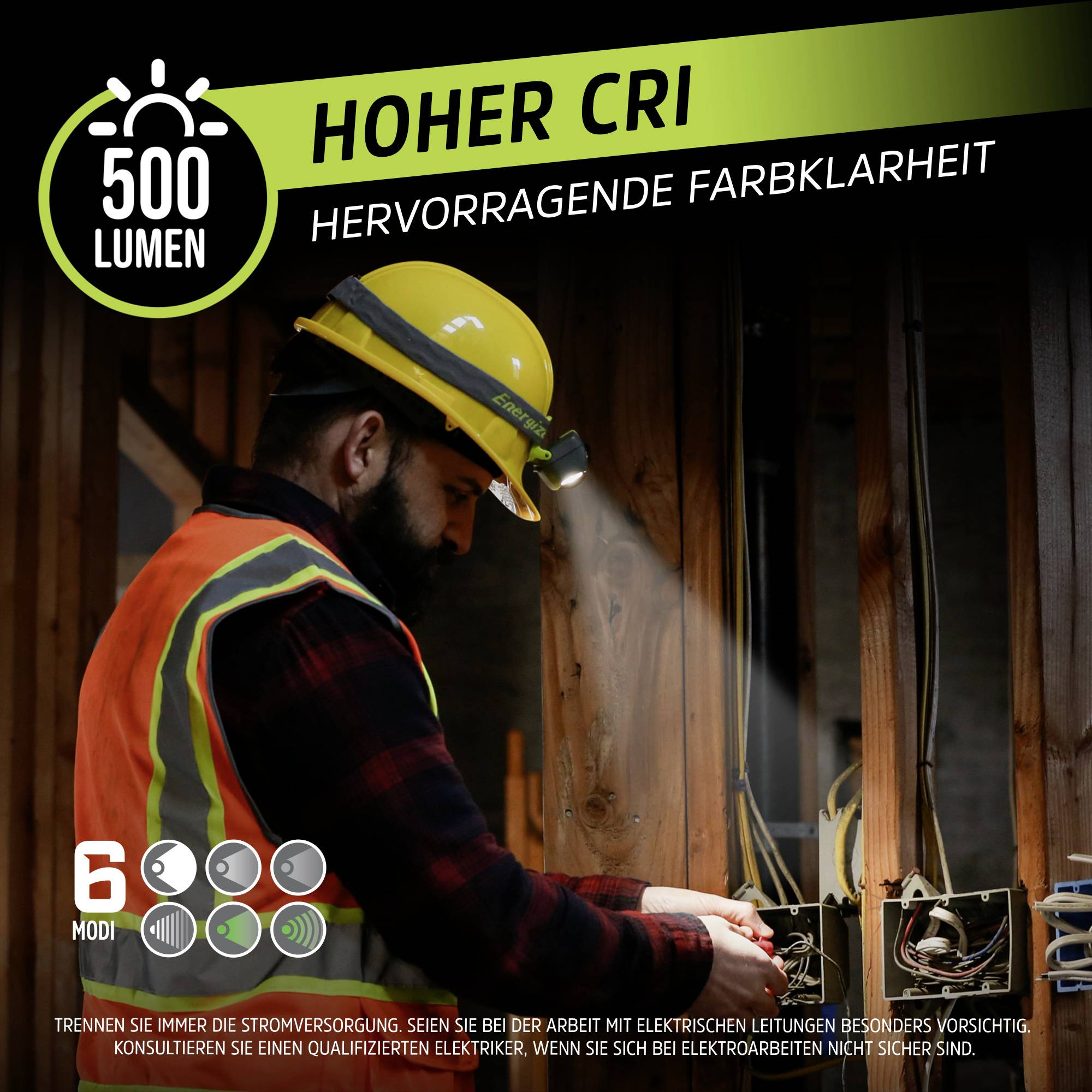 Energizer Pro Series Hybrid LED Stirnlampe Li-Ionen Akkus oder batteriebetrieben 500 lm 2 h E303955