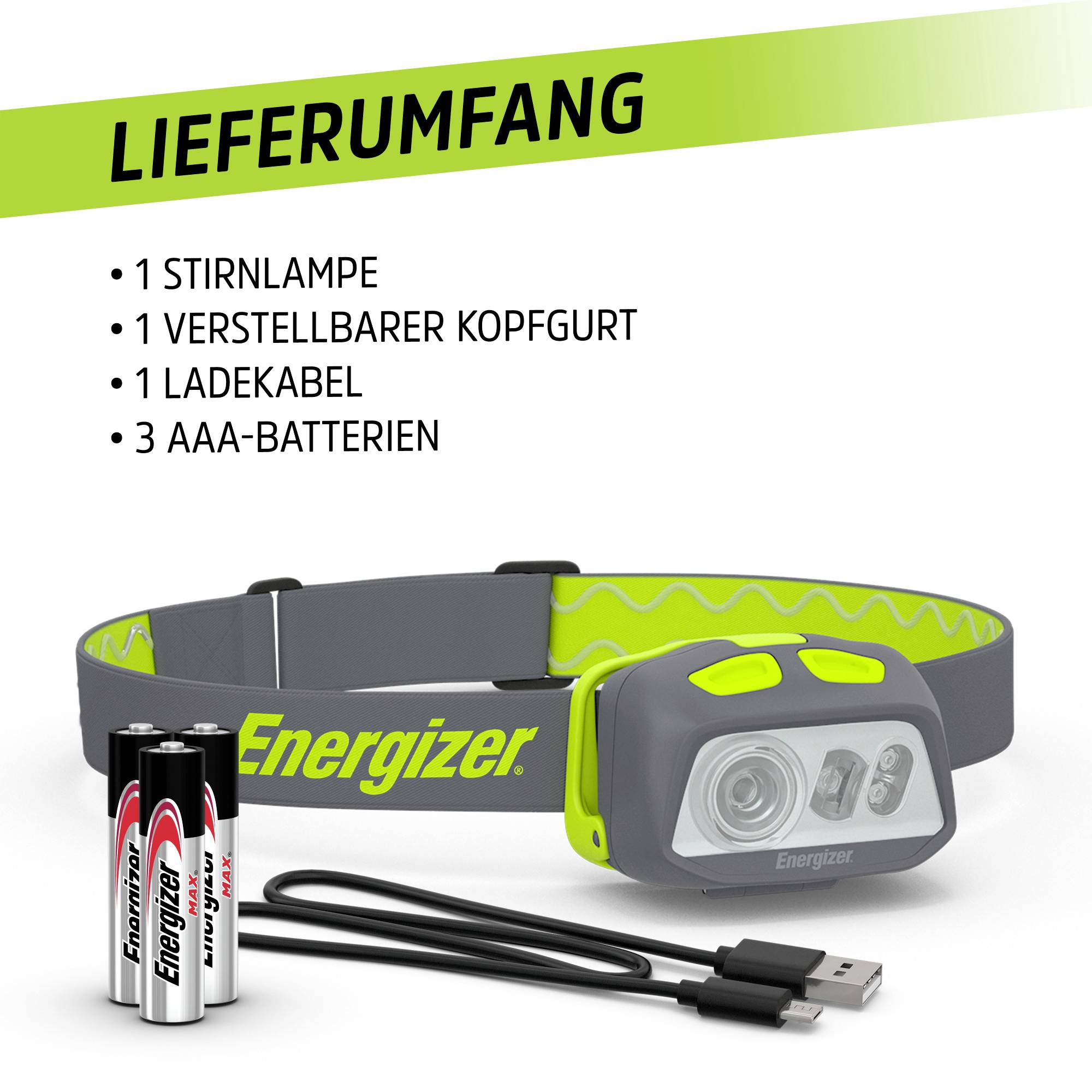 Energizer Pro Series Hybrid LED Stirnlampe Li-Ionen Akkus oder batteriebetrieben 500 lm 2 h E303955