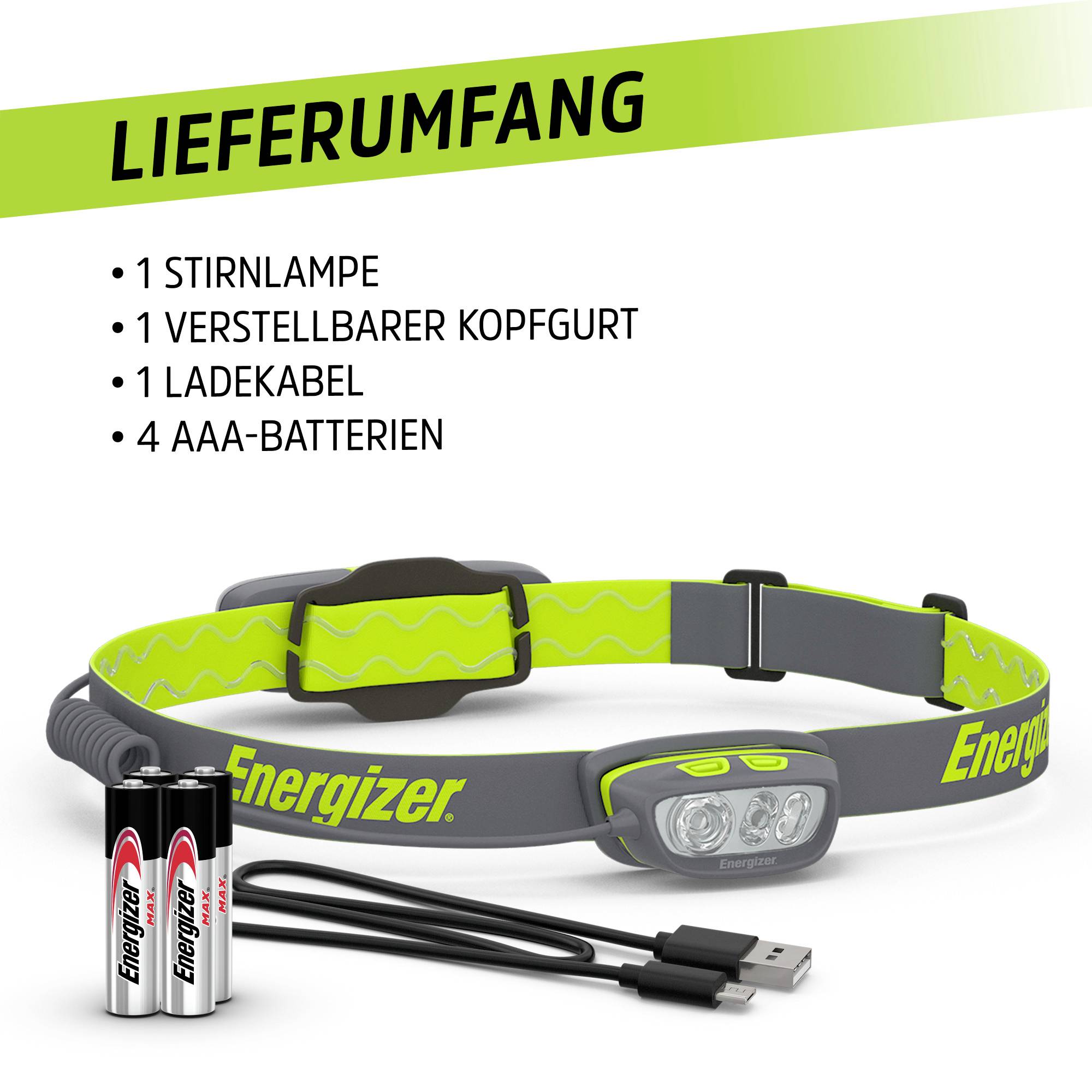 Energizer Pro Series Multicolor Hybrid LED Stirnlampe Li-Ionen Akkus oder batteriebetrieben 650lm 6h E303955400