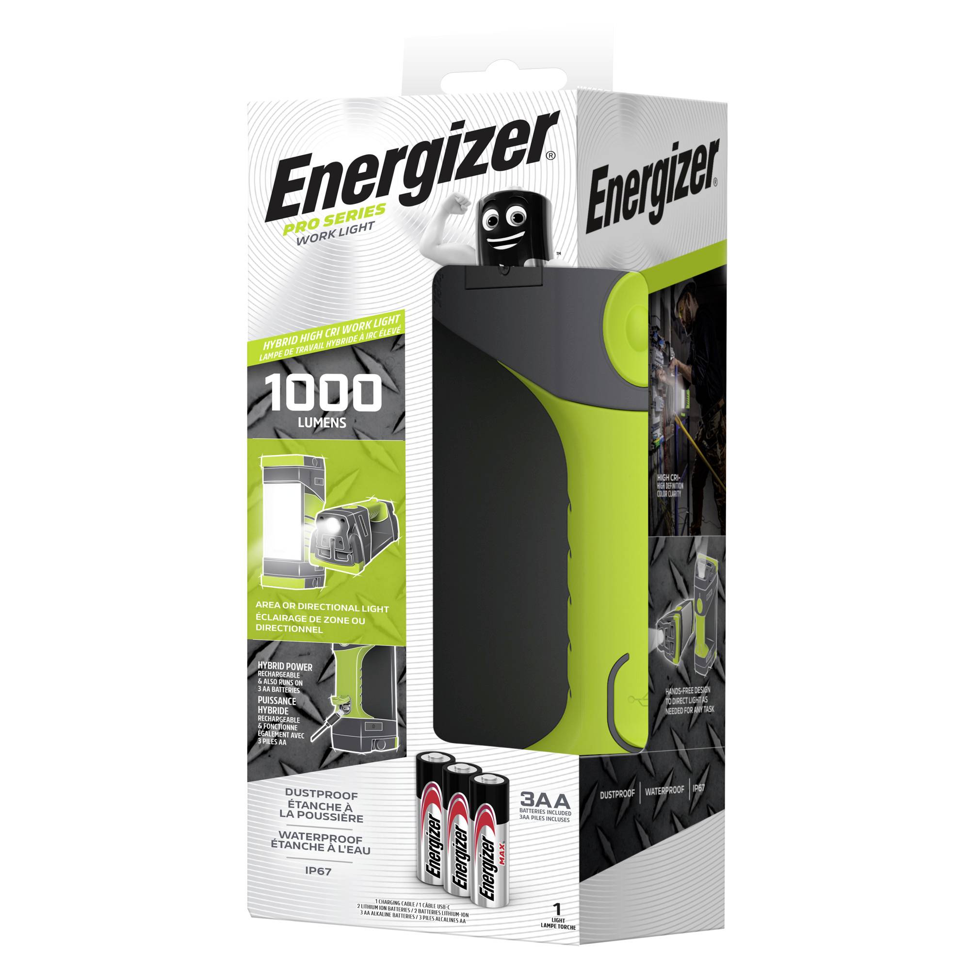 Energizer E303954400 Pro Series Worklight LED Arbeitsleuchte Li-Ionen Akkus oder batteriebetrieben 1000lm
