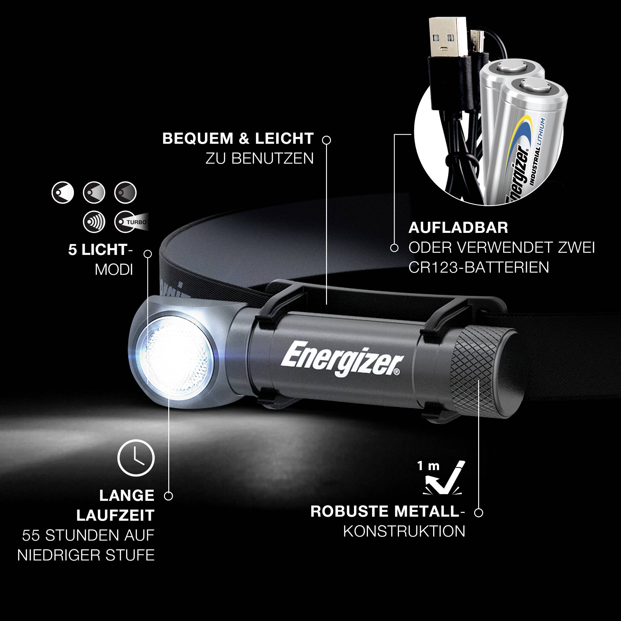 Energizer Hybrid Power LED Stirnlampe batteriebetrieben 400lm E303633201