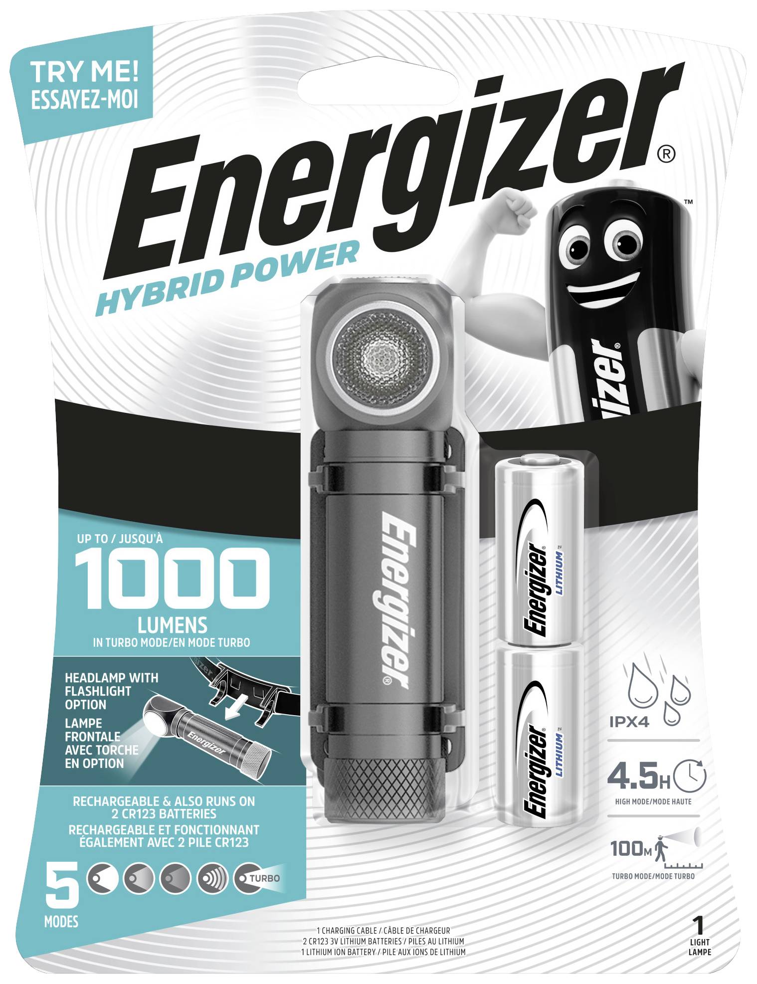 Energizer Hybrid Power LED Stirnlampe batteriebetrieben 400lm E303633201