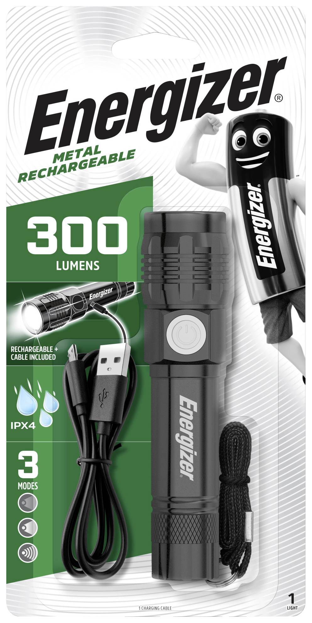 Energizer Metal Rechargeable Mini-Taschenlampe akkubetrieben 300lm 4h