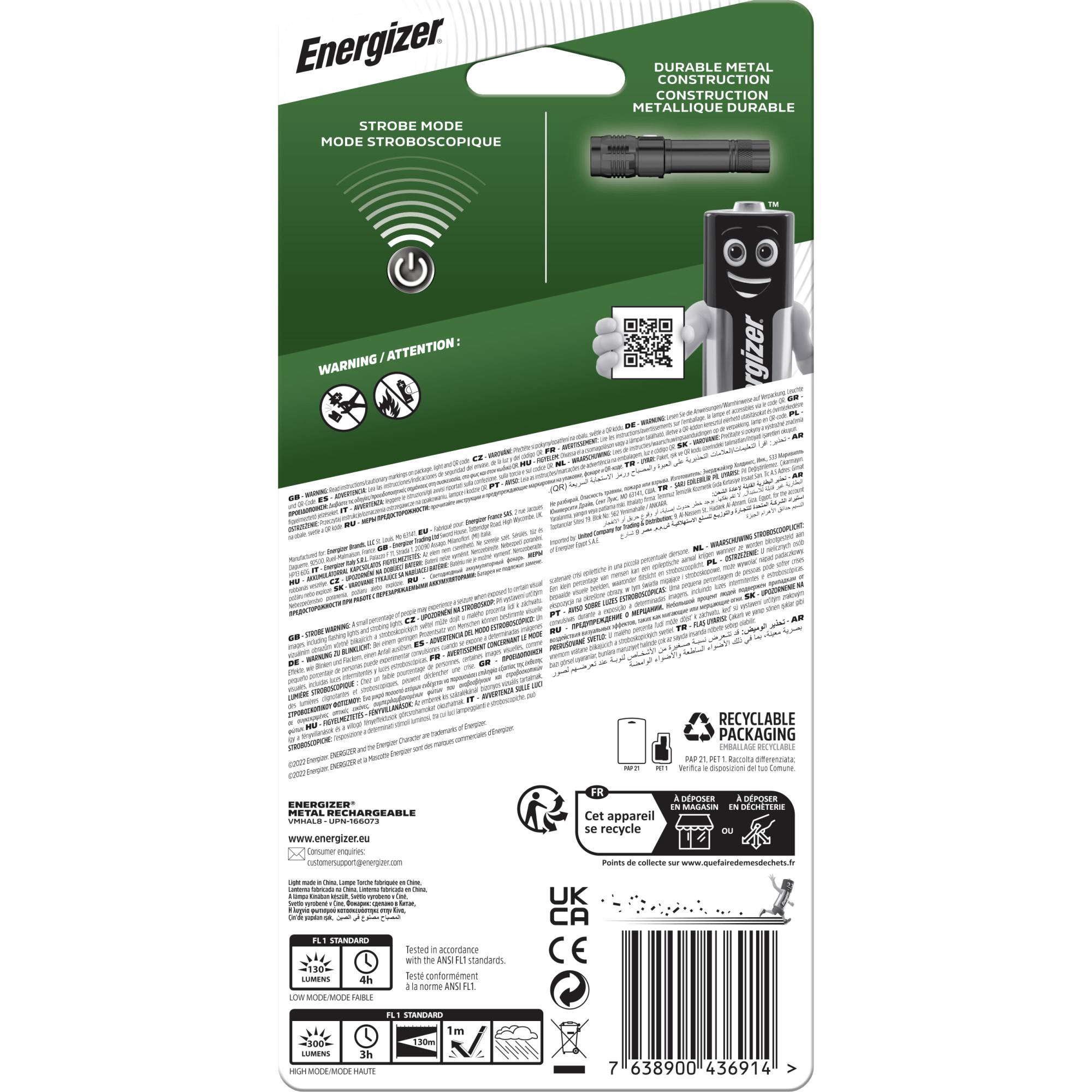 Energizer Metal Rechargeable Mini-Taschenlampe akkubetrieben 300lm 4h