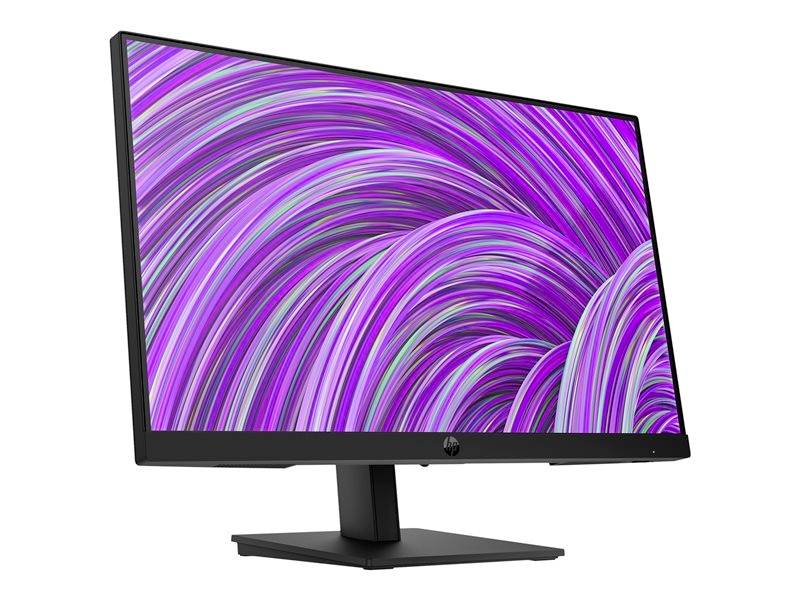 Ein schwarzer Monitor mit einem violett-spiralförmigen Bildschirmhintergrund, dargestellt auf einem weißen Hintergrund.