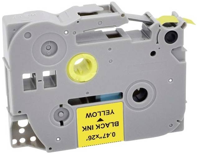 Graues Farbband für Etikettendrucker, inkl. gelber Riegelauswahl. Text: '0.47X26, BLACK INK, YELLOW'.
