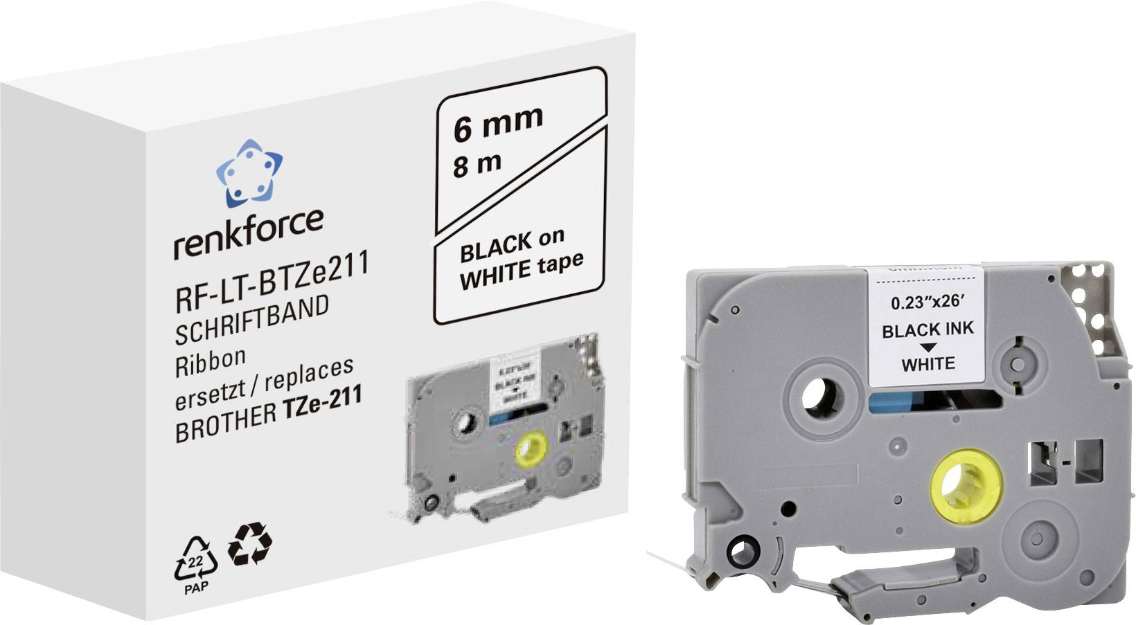 Etikettenbandkassette in Grau mit schwarzem Text '0.23