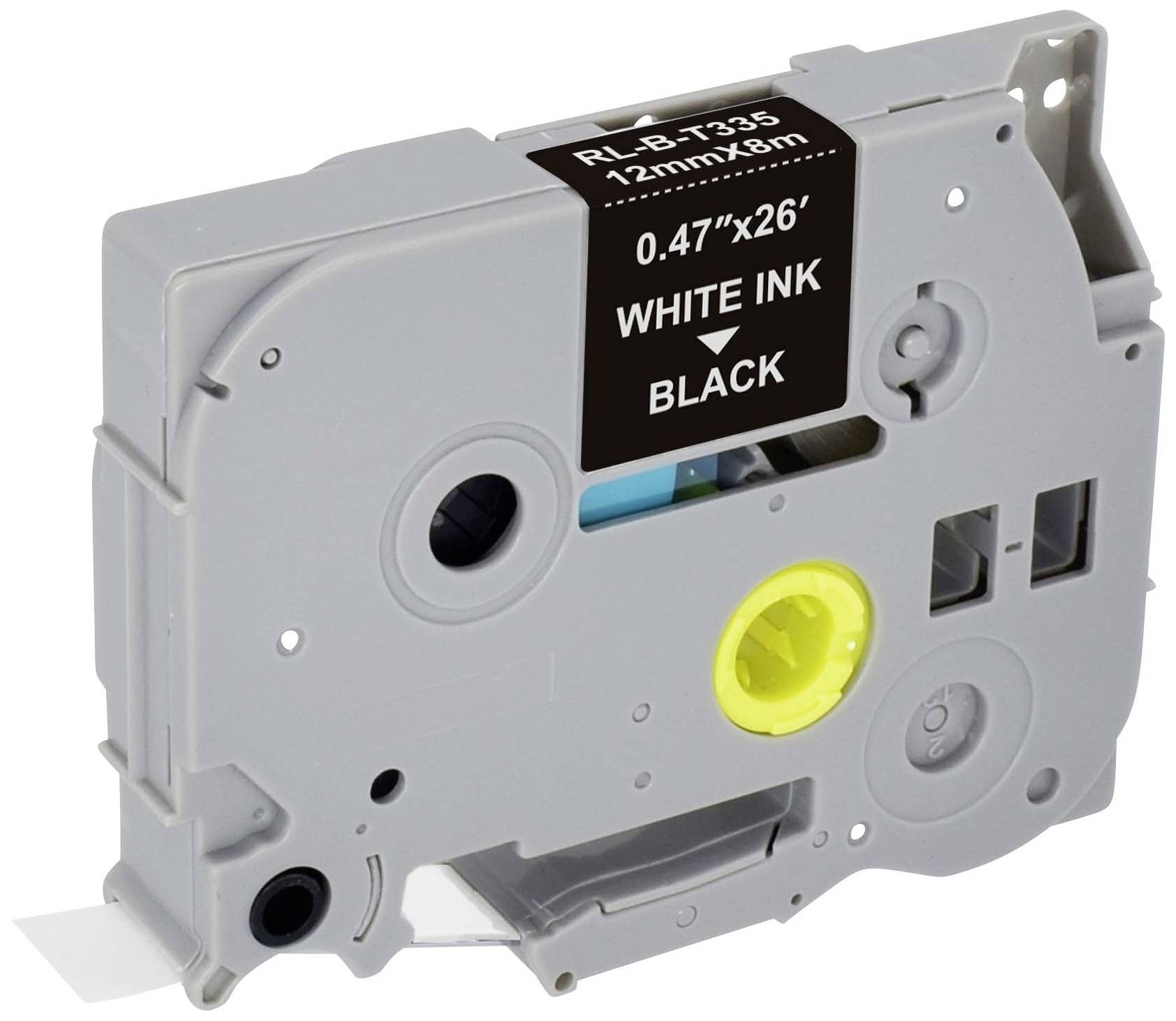 Grau-schwarze Farbbandkassette mit dem Aufdruck 'White Ink Black' für Druckzwecke.