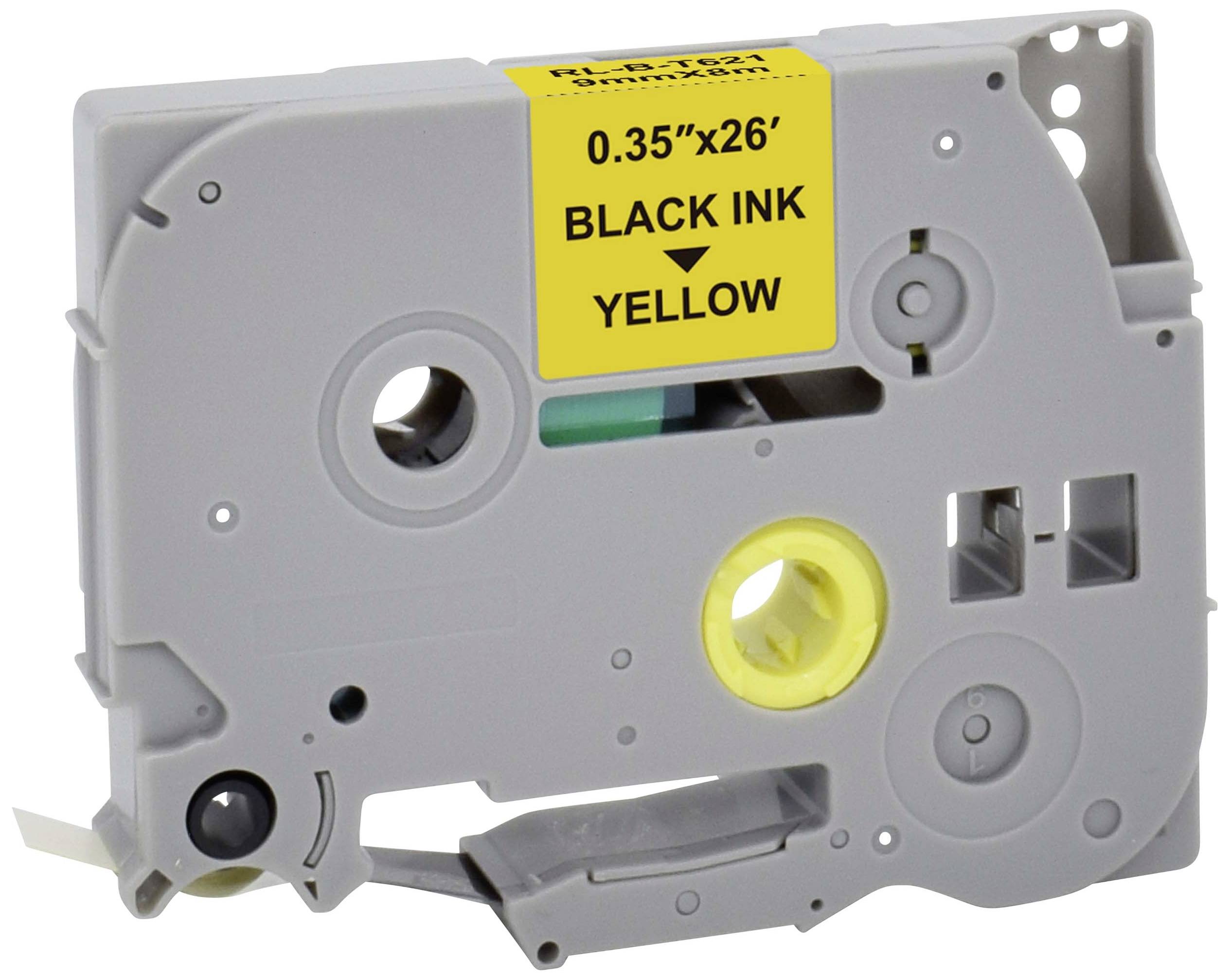 Graue Druckerpatrone mit gelbem Etikett, das '0.35