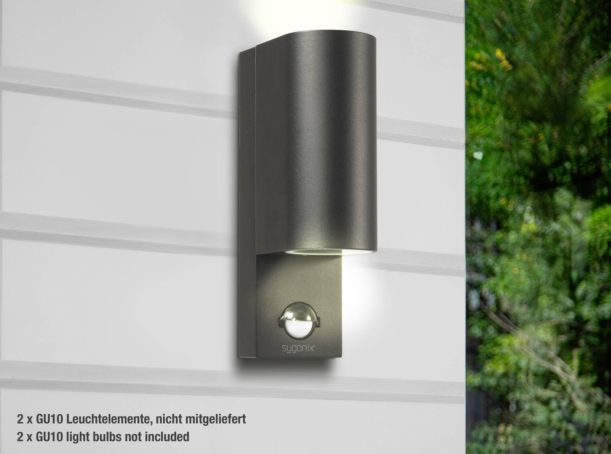 Sygonix SY-6028440 LED-Außenwandleuchte mit Bewegungsmelder GU10 Schwarz
