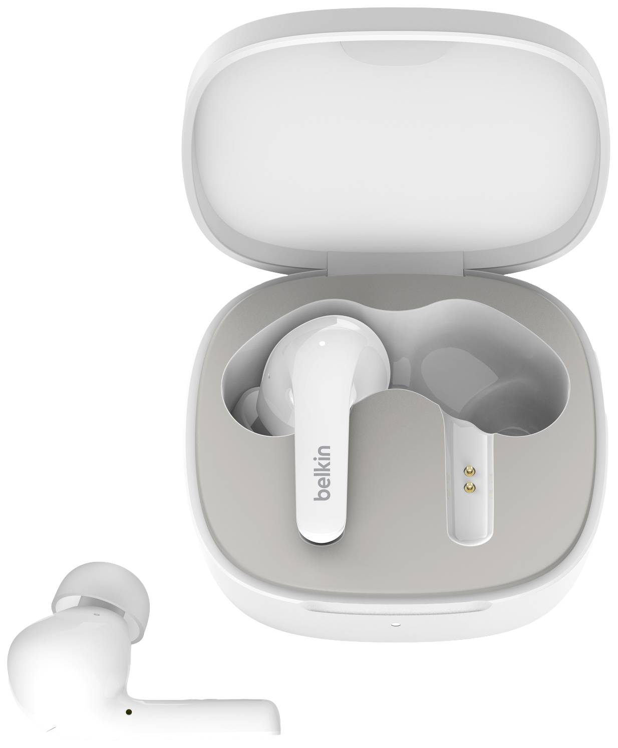 Belkin SoundForm Flow In Ear Headset Bluetooth® Weiß Noise Cancelling Headset, Ladecase, Schweißresistent