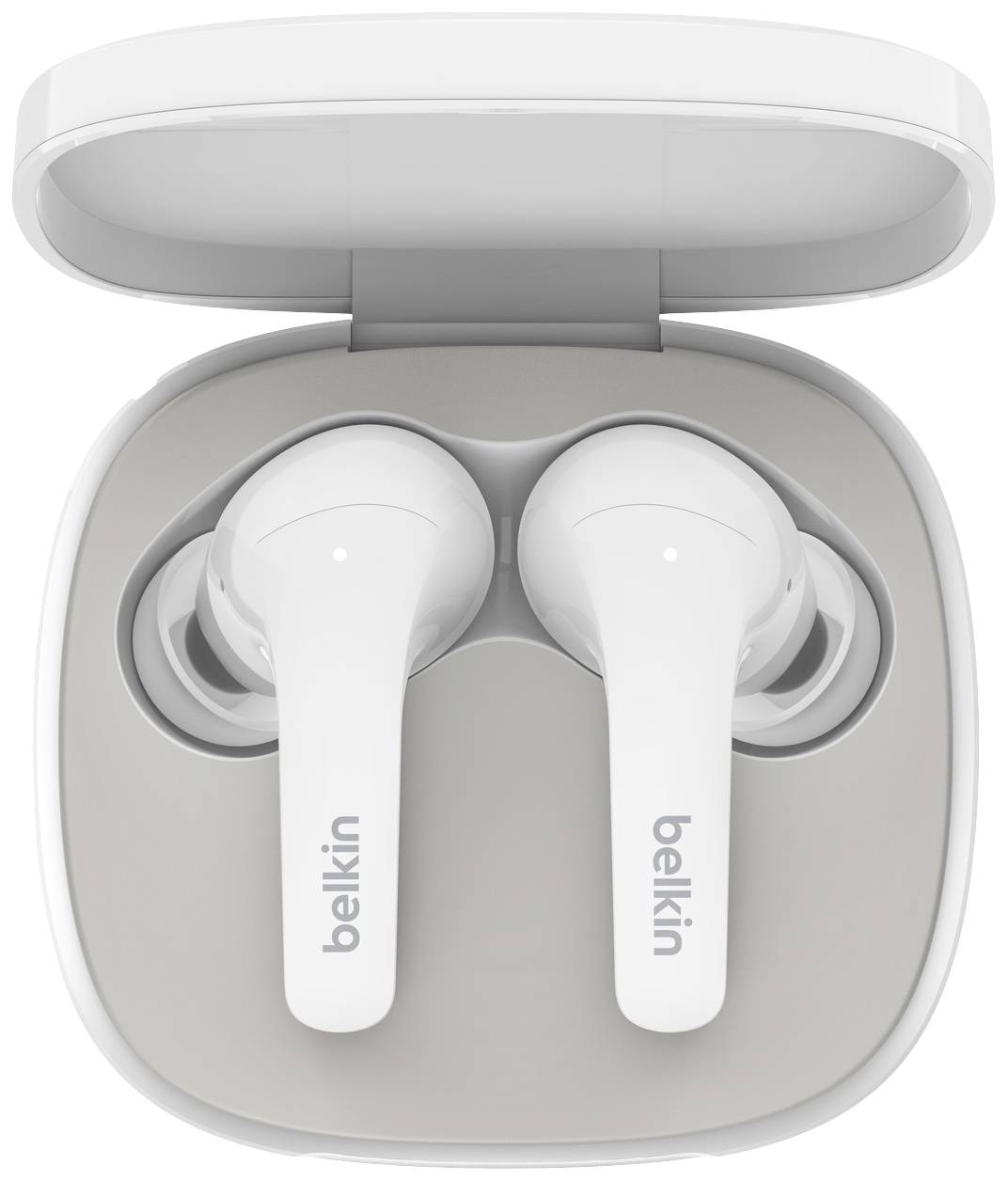 Belkin SoundForm Flow In Ear Headset Bluetooth® Weiß Noise Cancelling Headset, Ladecase, Schweißresistent