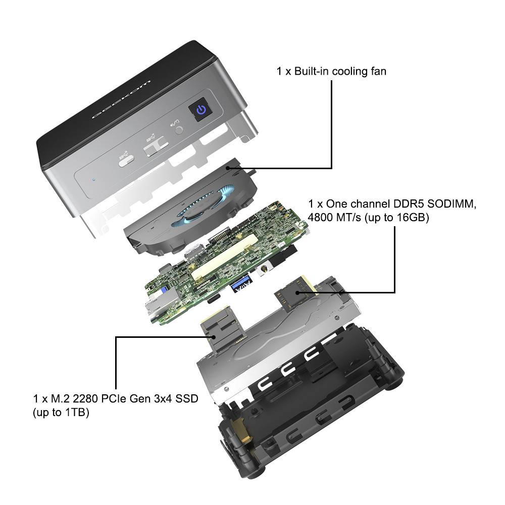 GEEKOM Mini PC MiniAir 12 Intel® Processor N100 Alder Lake-N 16GB RAM 512GB SSD Intel UHD Graphics MiniAir 12