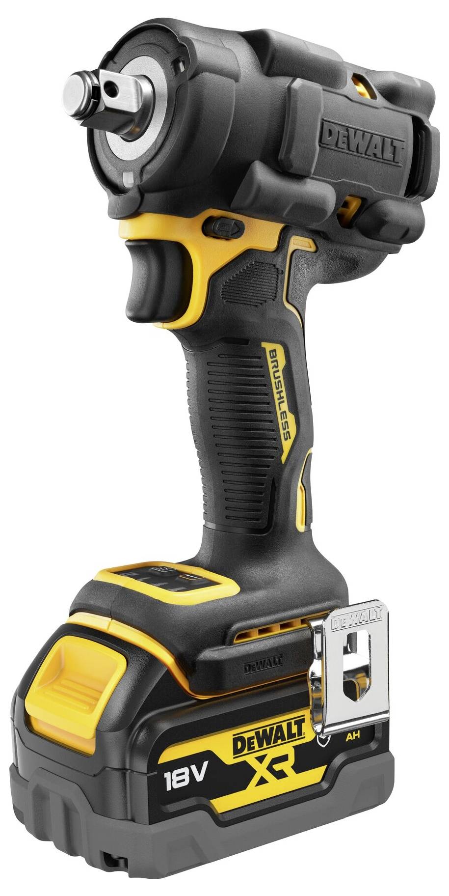 Ein kabelloser 18V-Schlagschrauber mit ergonomischem Griff und robustem Gehäuse. Geeignet für Bau- und Reparaturarbeiten.