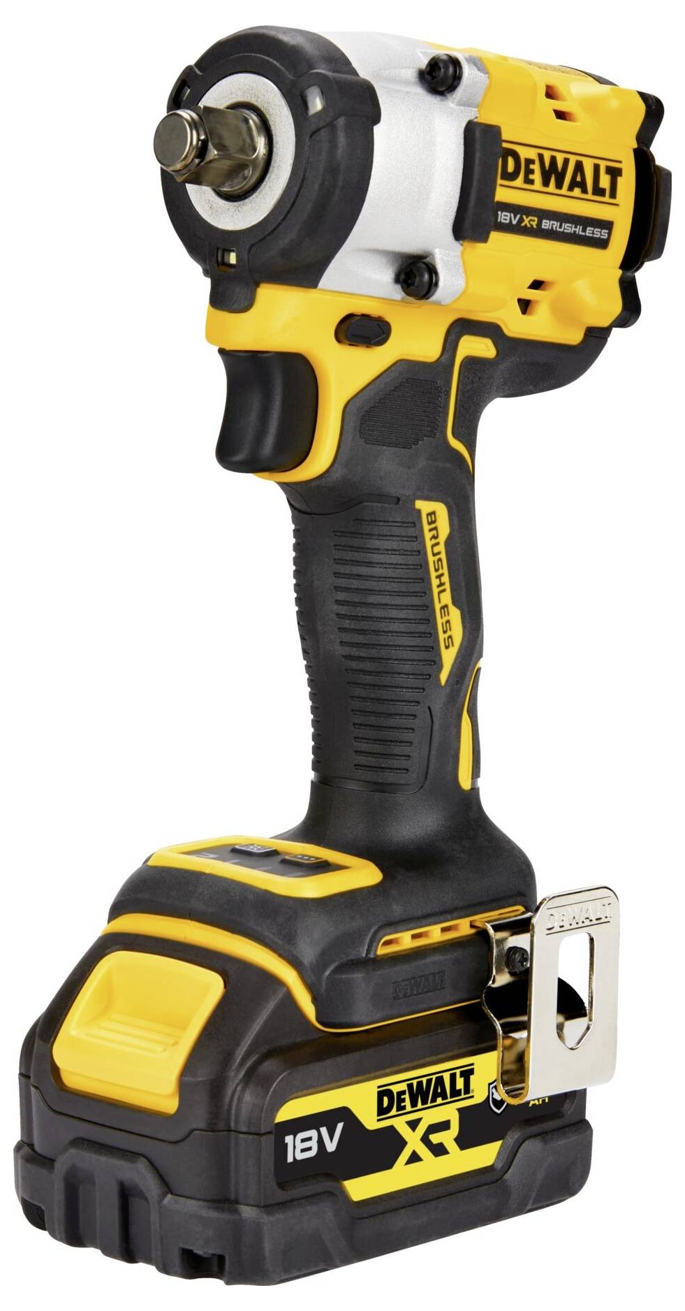Akkuschlagschrauber in gelb-schwarzem Design mit 18-Volt-Batterie, für kraftvolles Schrauben und Bohren, markiert mit 'DEWALT XR'.
