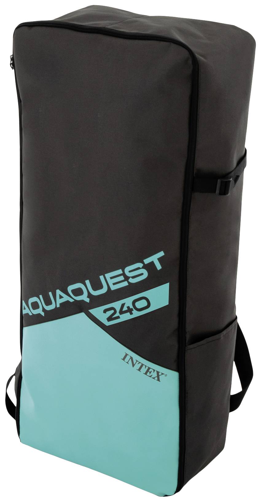 Schwarze und türkisfarbene Tasche mit der Aufschrift 'AquaQuest 240 Intex'.