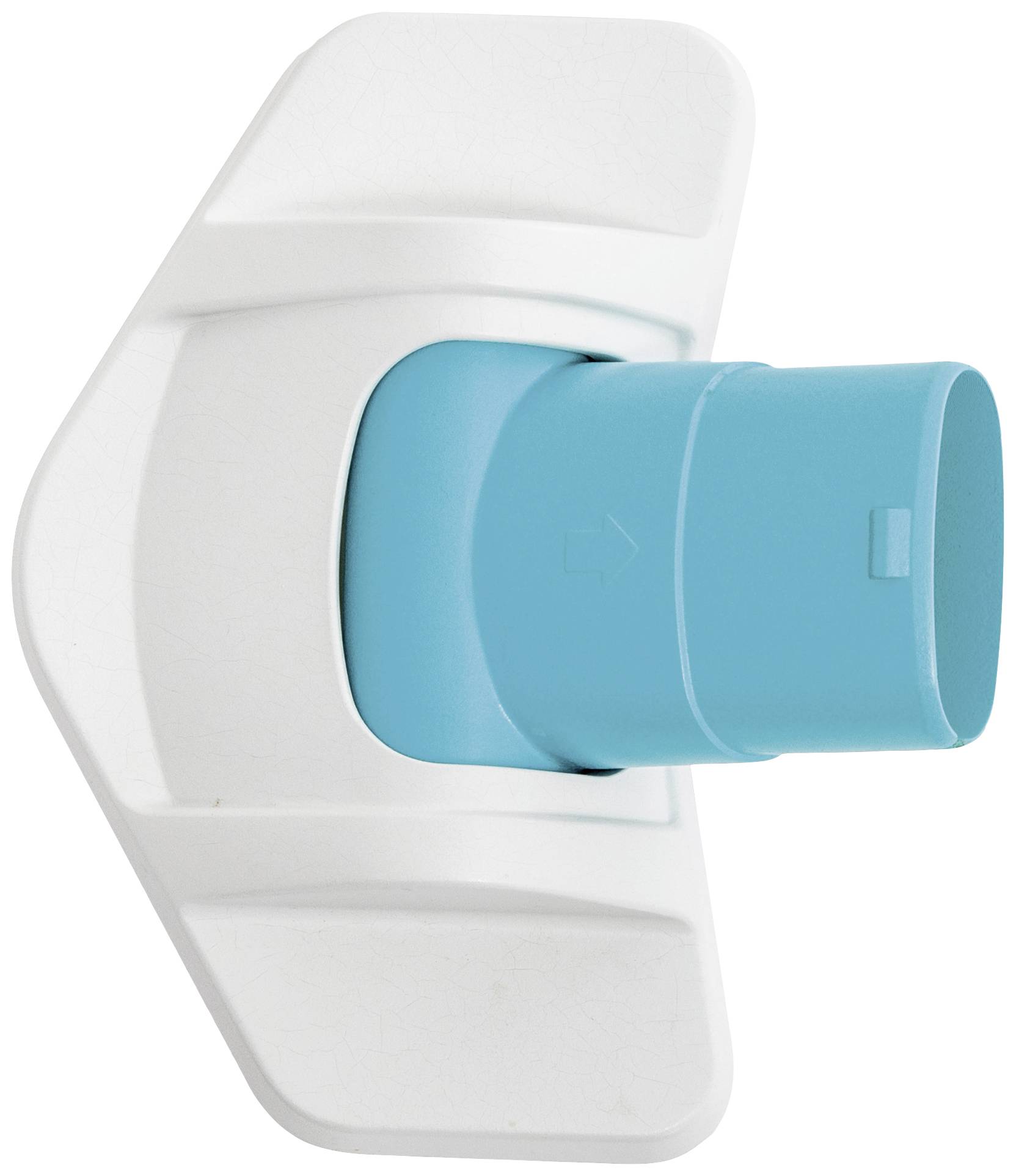 Ein blauer Inhalator mit weißem Gehäuse, zum Verabreichen von Medikamenten zur Linderung von Atemwegserkrankungen.