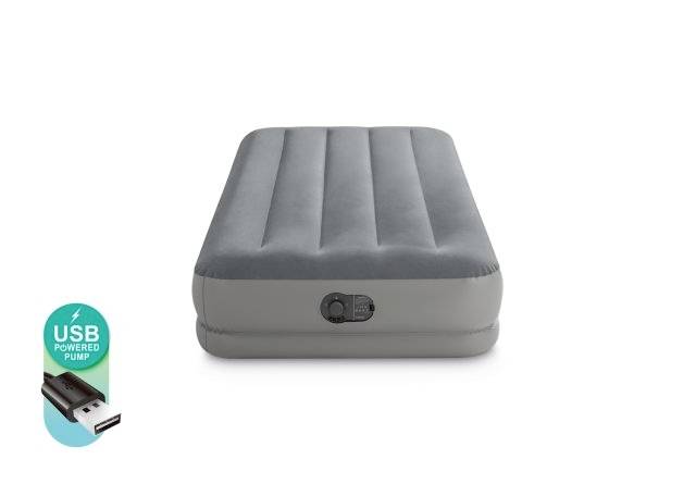 Intex 64112 TWIN DURA-BEAM PRESTIGE AIRBED W/FASTFILL USB PUMP Luftbett (L x B x H) 1910 x 990 x 300mm Grau