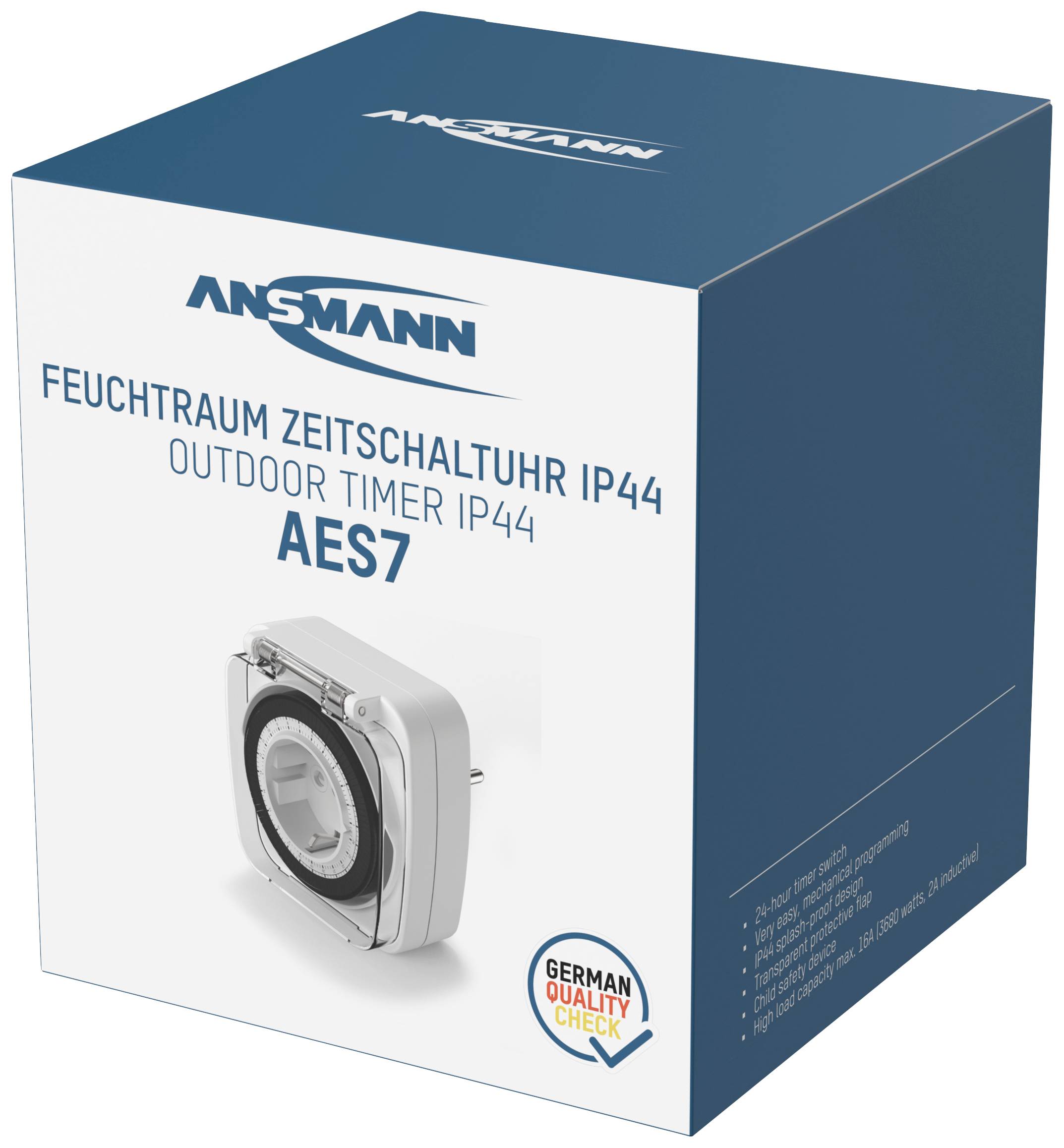 Ansmann 1260-0013 Zeitschaltuhr analog Tagesprogramm 3680W IP44