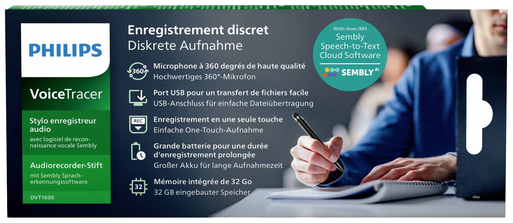 Philips DVT1600 Digitales Diktiergerät Aufzeichnungsdauer (max.) 129 h Schwarz/Silber inkl. Spracherkennungssoftware