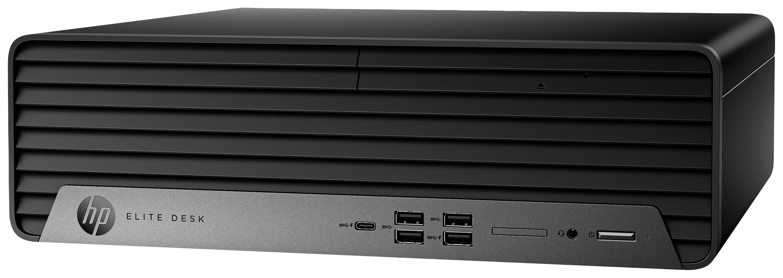 Schwarzer Desktop-Computer, liegend. Vorderseite zeigt mehrere USB-Anschlüsse, einen SD-Kartenleser und das Logo eines Herstellers.
