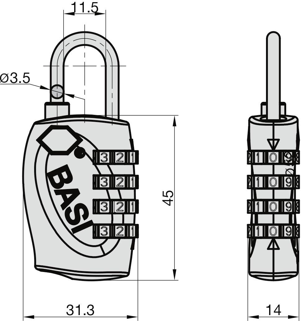 Basi 6100-0630 Kofferschloss 31.3mm TSA Schwarz Zahlenschloss