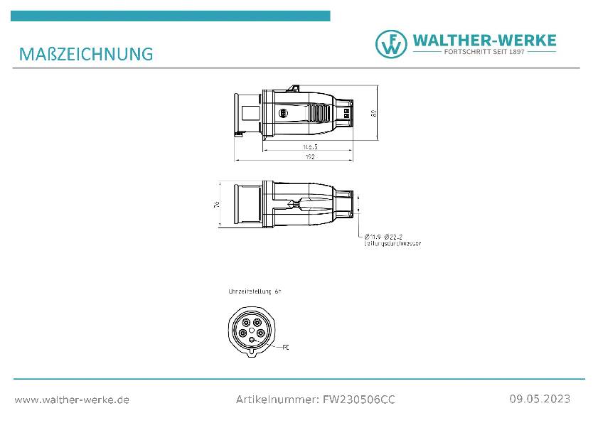 Walther Werke FW230506CC CEE Stecker 32A 5polig 200 V, 415V 1St.