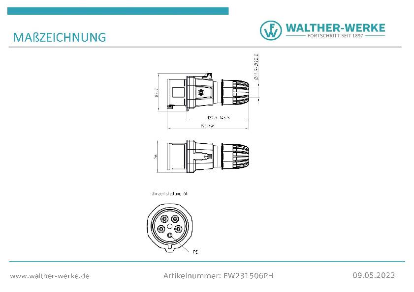 Walther Werke FW231506PH CEE Stecker 32 A 5polig 200 V, 415 V 1 St.