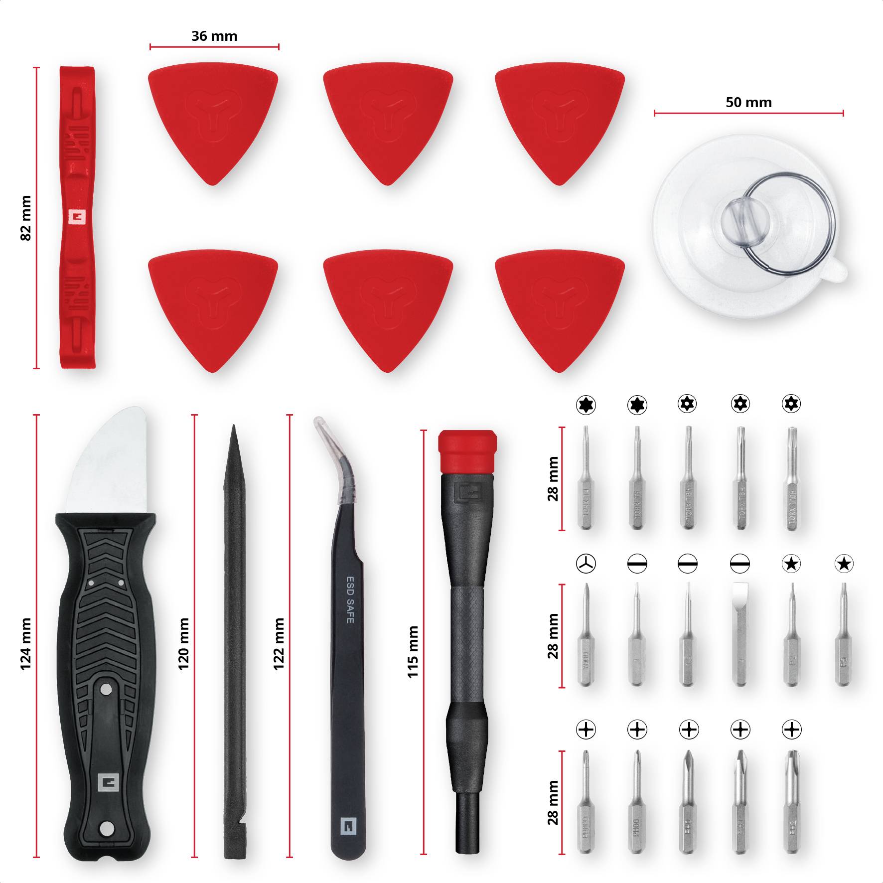 Einhell 115020 Bit-Set 28teilig T-Profil, Tri-Point, Schlitz, Pentalobe, Kreuzschlitz Phillips inkl. Bithalter-Schraubendreher