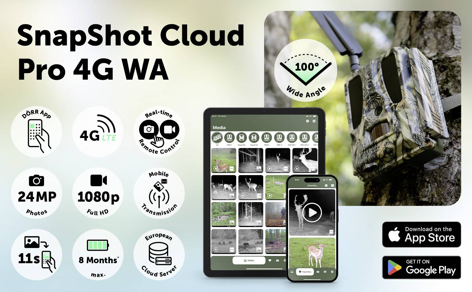 DÖRR SnapShot Cloud Pro 4G WA Wildkamera 24 Megapixel 4G Bildübertragung, Black LEDs, Tonaufzeichnung, Zeitrafferfunktion Camouflage, Olivgrün