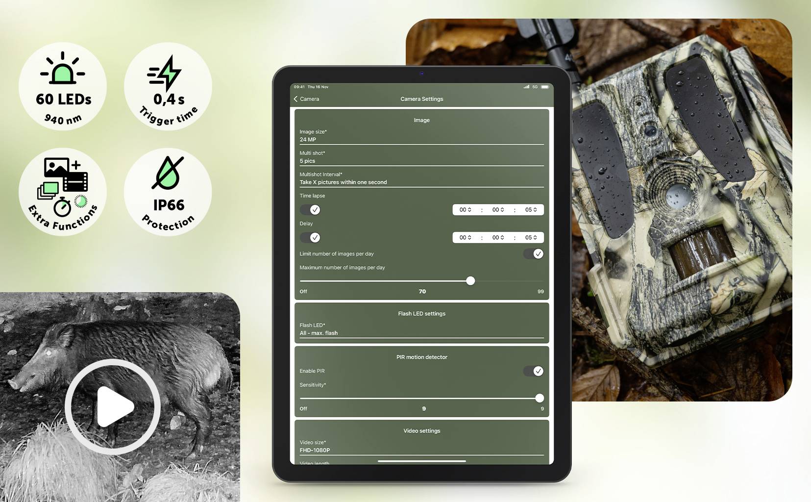 DÖRR SnapShot Cloud Pro 4G WA Wildkamera 24 Megapixel 4G Bildübertragung, Black LEDs, Tonaufzeichnung, Zeitrafferfunktion Camouflage, Olivgrün