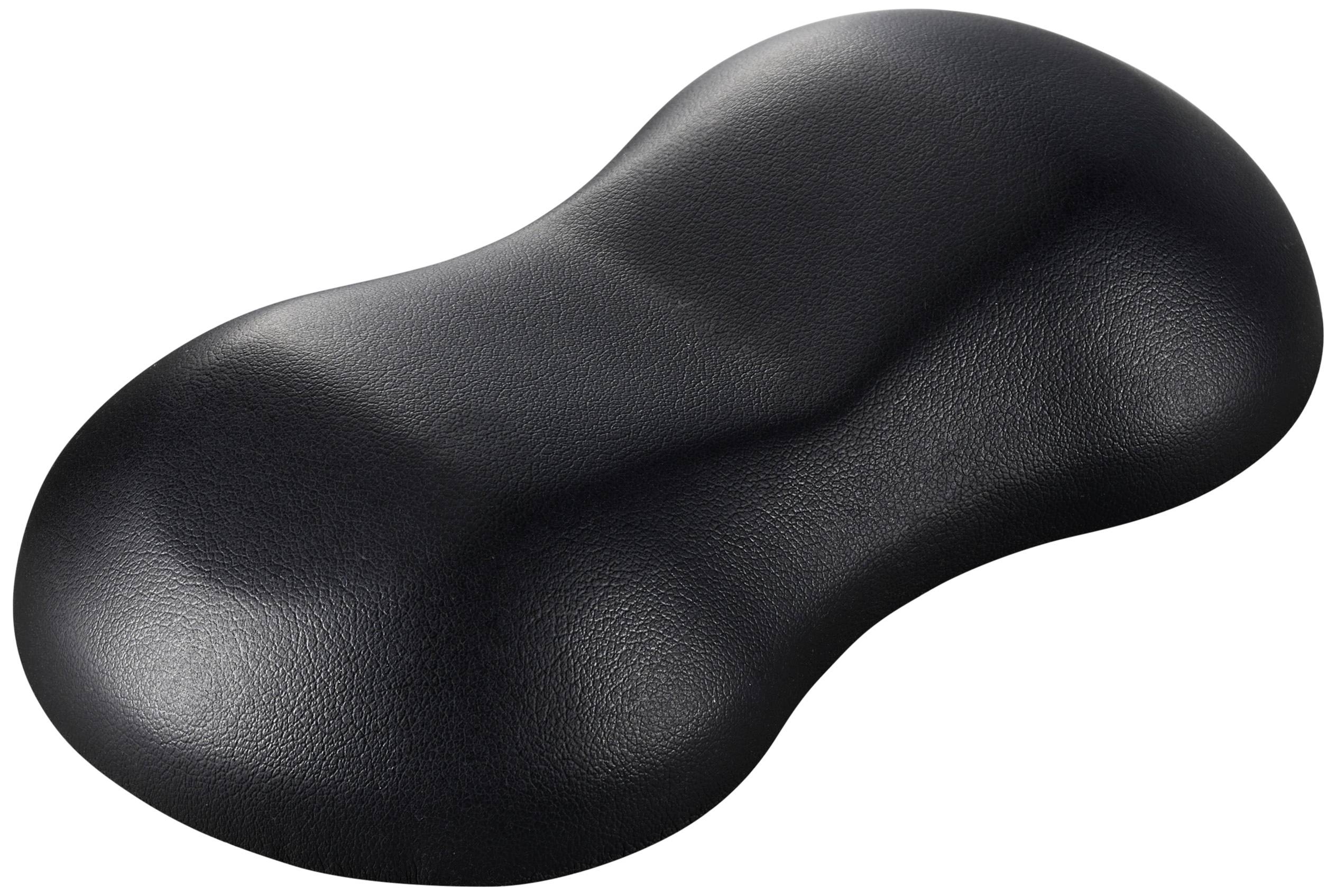 Ein ergonomisches, schwarzes Kissen mit konturierten Erhebungen zur Unterstützung der Nacken- und Rückenlage.