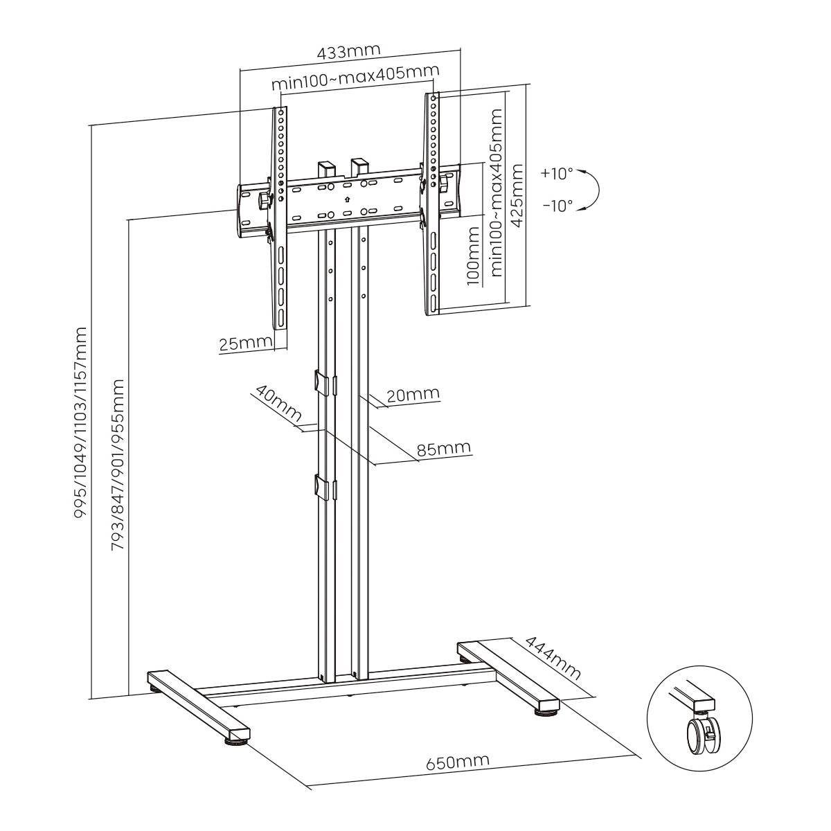 My Wall HP121L Monitor-Standfuß Neigbar, Höhenverstellbar 86,4cm (34") - 139,7cm (55") Neigbar, Höhenverstellbar