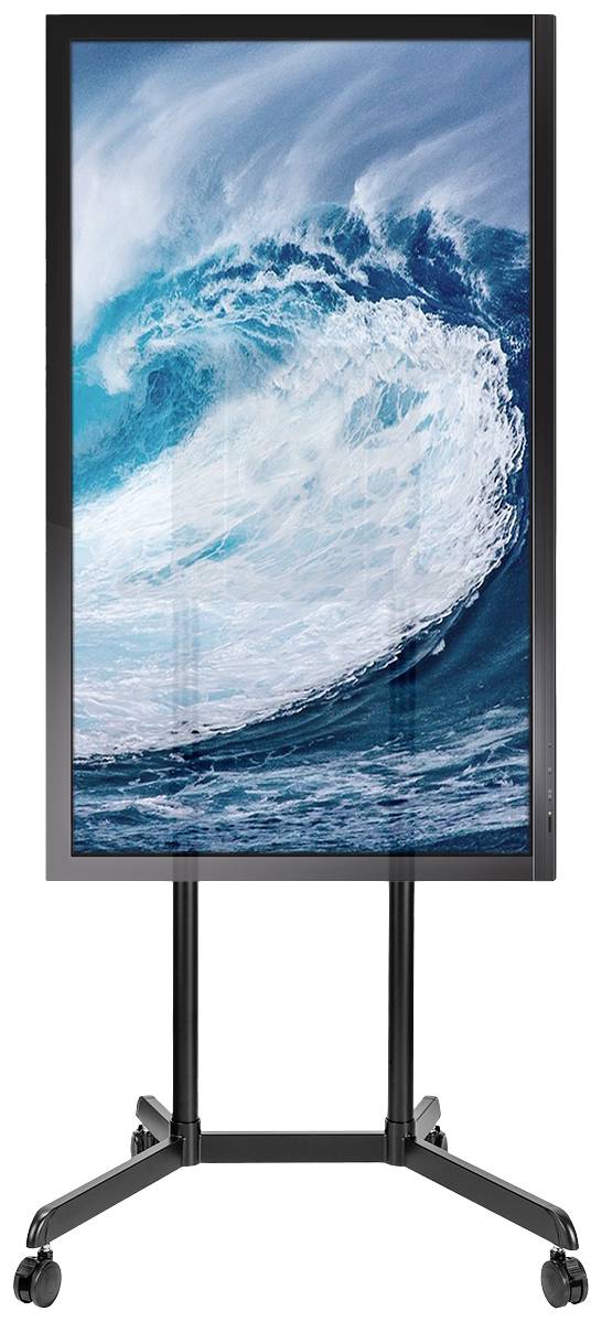 Ein rollbares Display mit einem hochformatigen Bild von einer großen, brechenden Meereswelle.