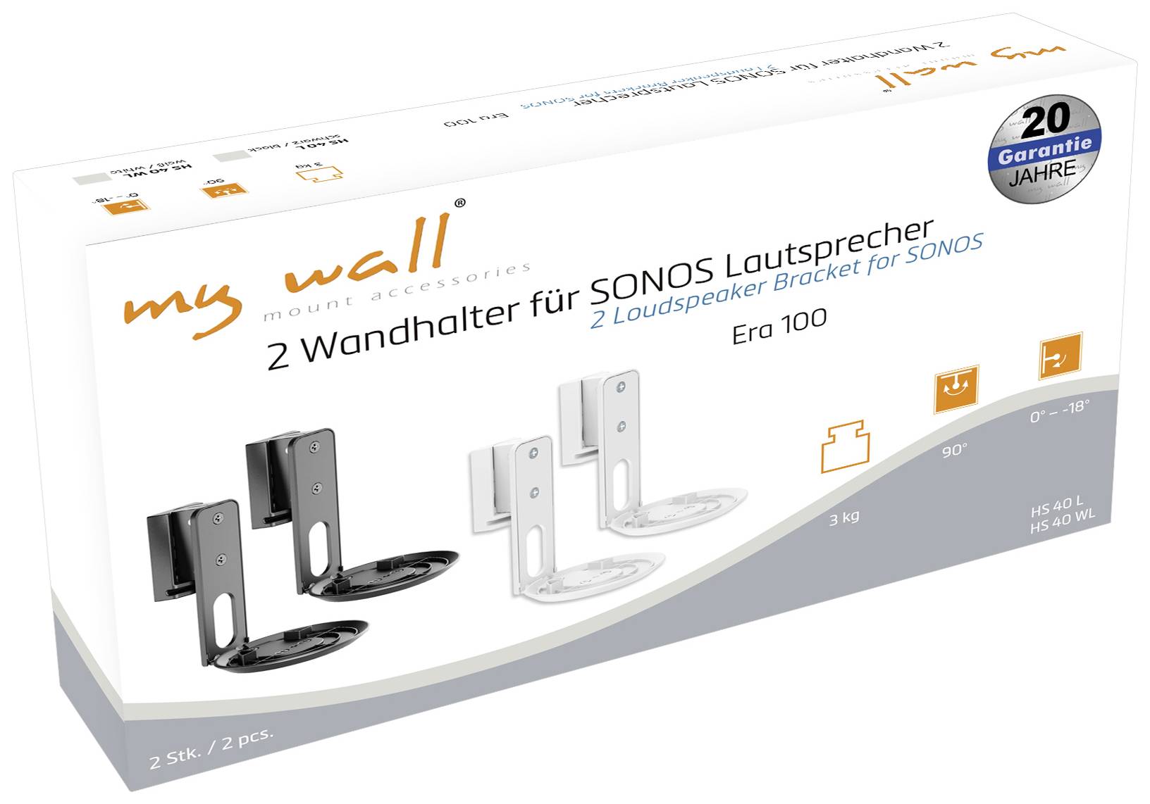 My Wall HS40WL Lautsprecher-Wandhalterung Drehbar, Neigbar Weiß 2 St.