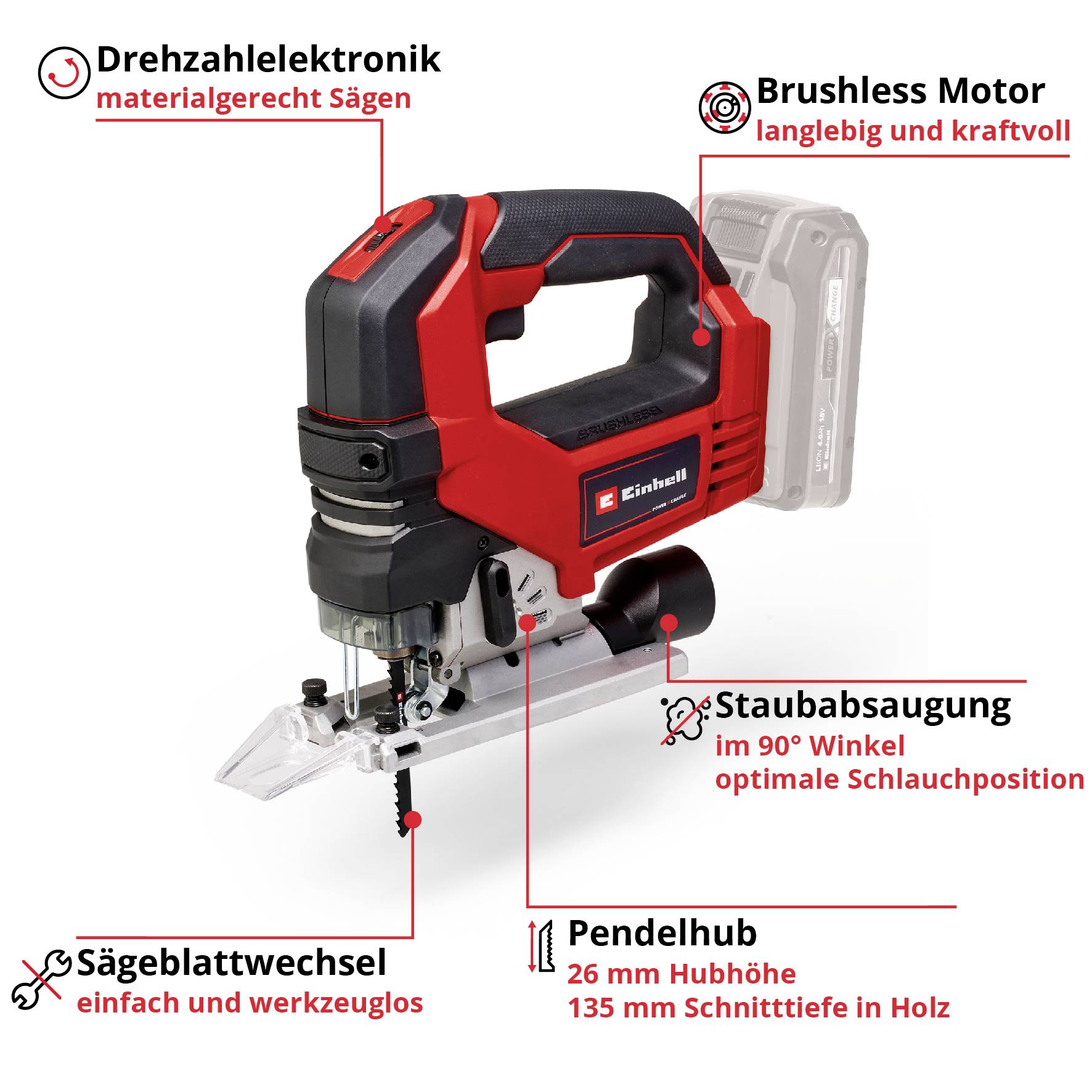 Einhell Professional TP-JS 18/135 Li BL - Solo Professional Akku-Stichsäge 4321260 ohne Akku, ohne Ladegerät 18V Anzahl