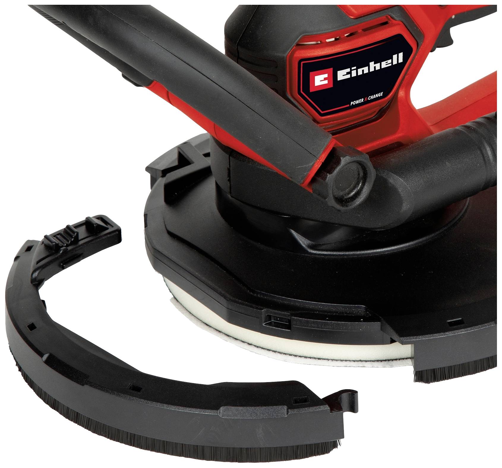 Einhell Elektro-Wand- und Deckenschleifer mit abnehmbarem Randsegment. Ideal für Schleifarbeiten an Wänden und Decken.