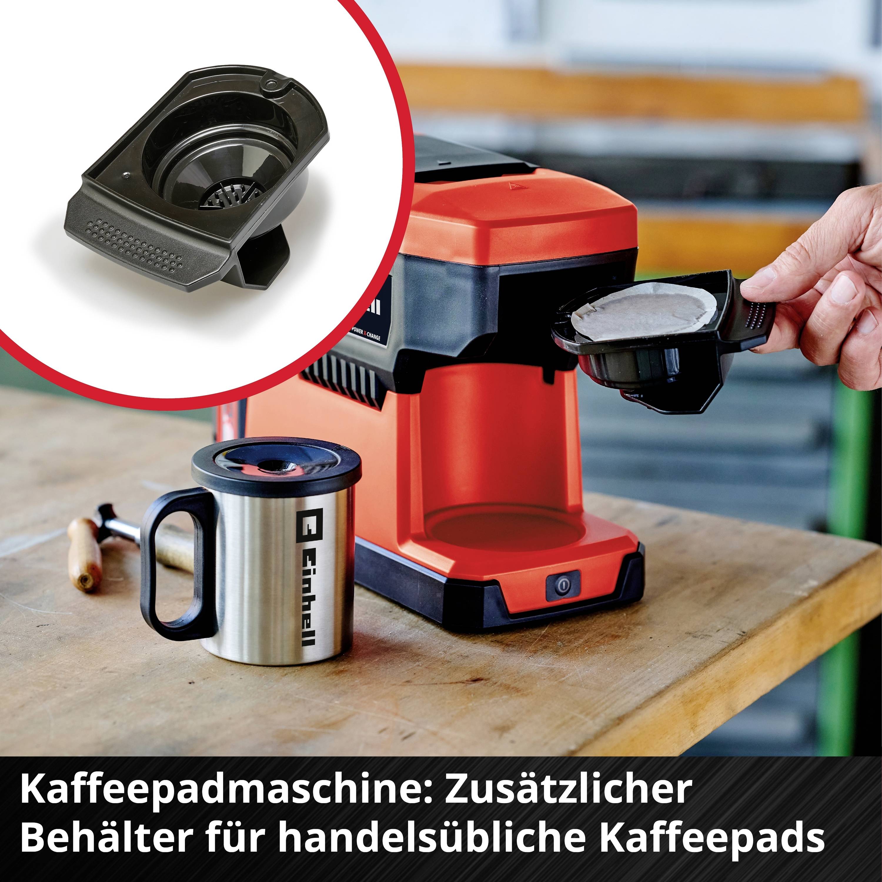 Einhell TE-CF 18 Li-Solo Power X-Change Kaffeemaschine Rot Fassungsvermögen Tassen=1 mit Filterkaffee-Funktion