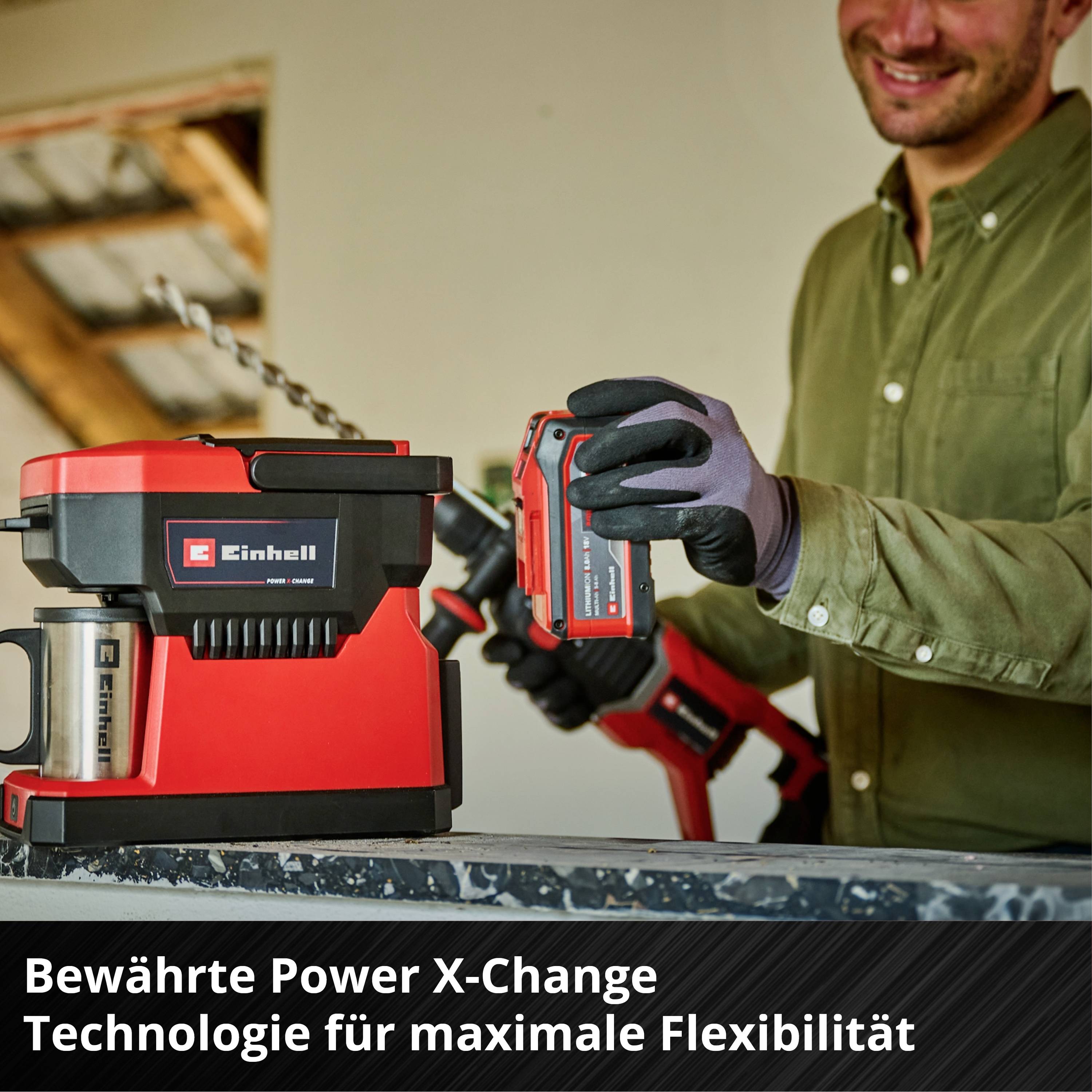 Einhell TE-CF 18 Li-Solo Power X-Change Kaffeemaschine Rot Fassungsvermögen Tassen=1 mit Filterkaffee-Funktion