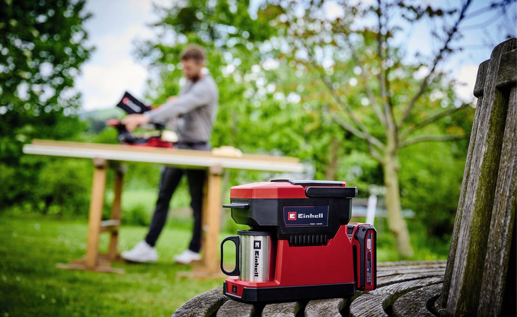 Einhell TE-CF 18 Li-Solo Power X-Change Kaffeemaschine Rot Fassungsvermögen Tassen=1 mit Filterkaffee-Funktion