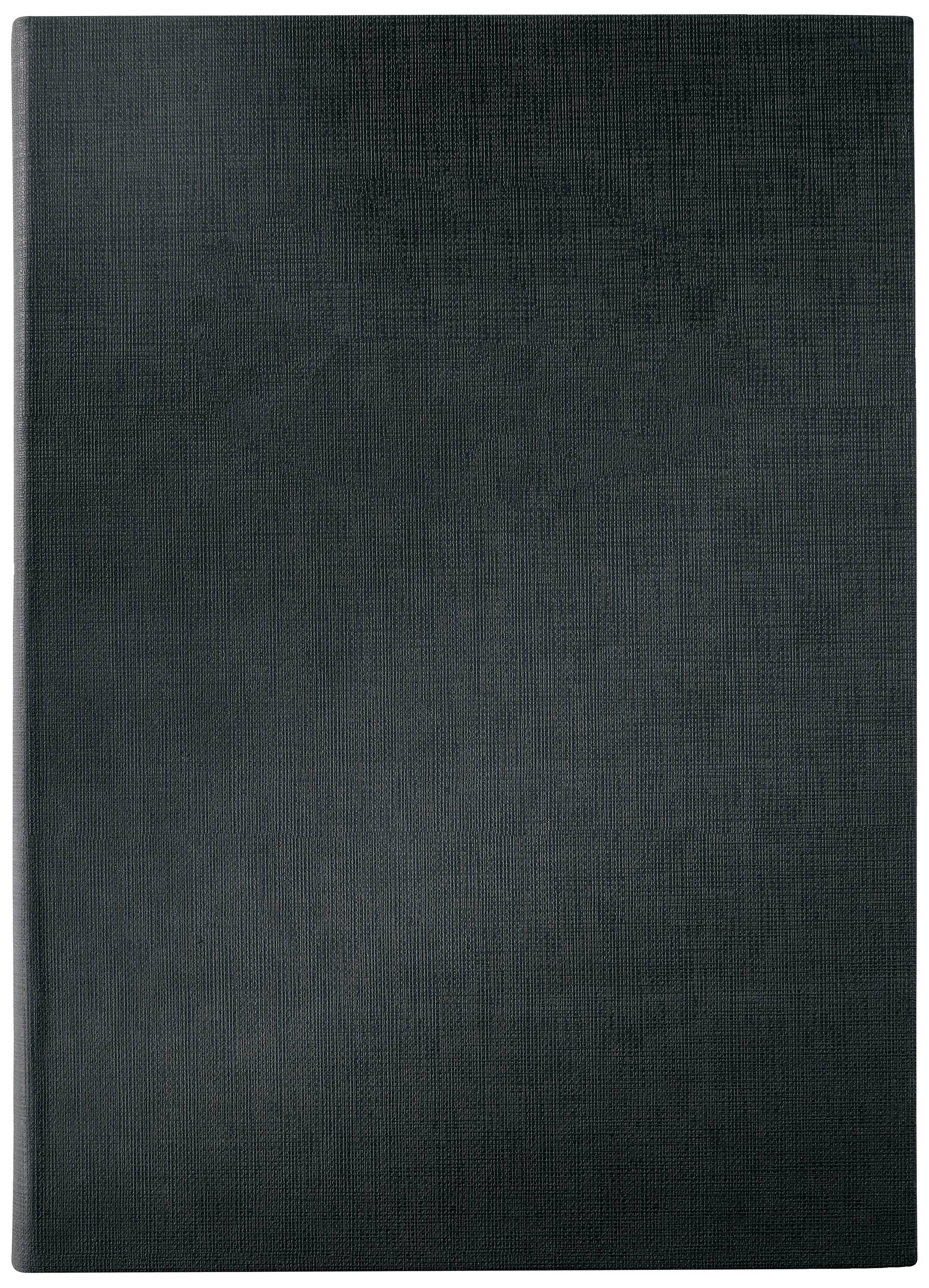 Schwarzes, strukturiertes Notizbuch-Cover ohne Aufdruck oder Verzierungen.