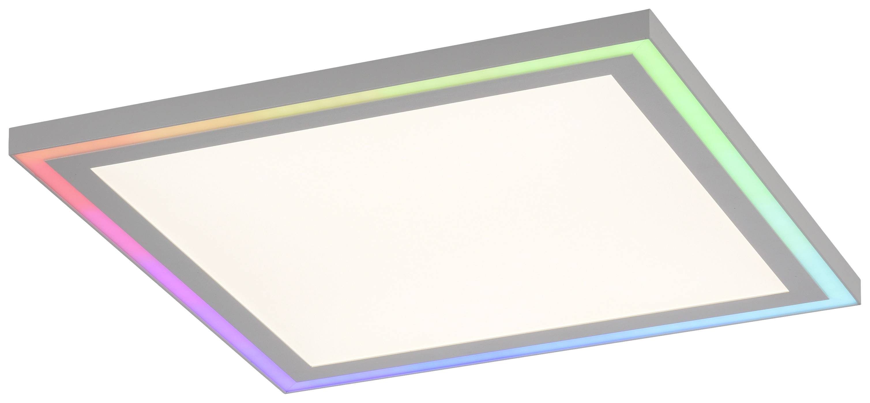 LED-Leuchte in quadratischer Form mit multicolor Rahmen.