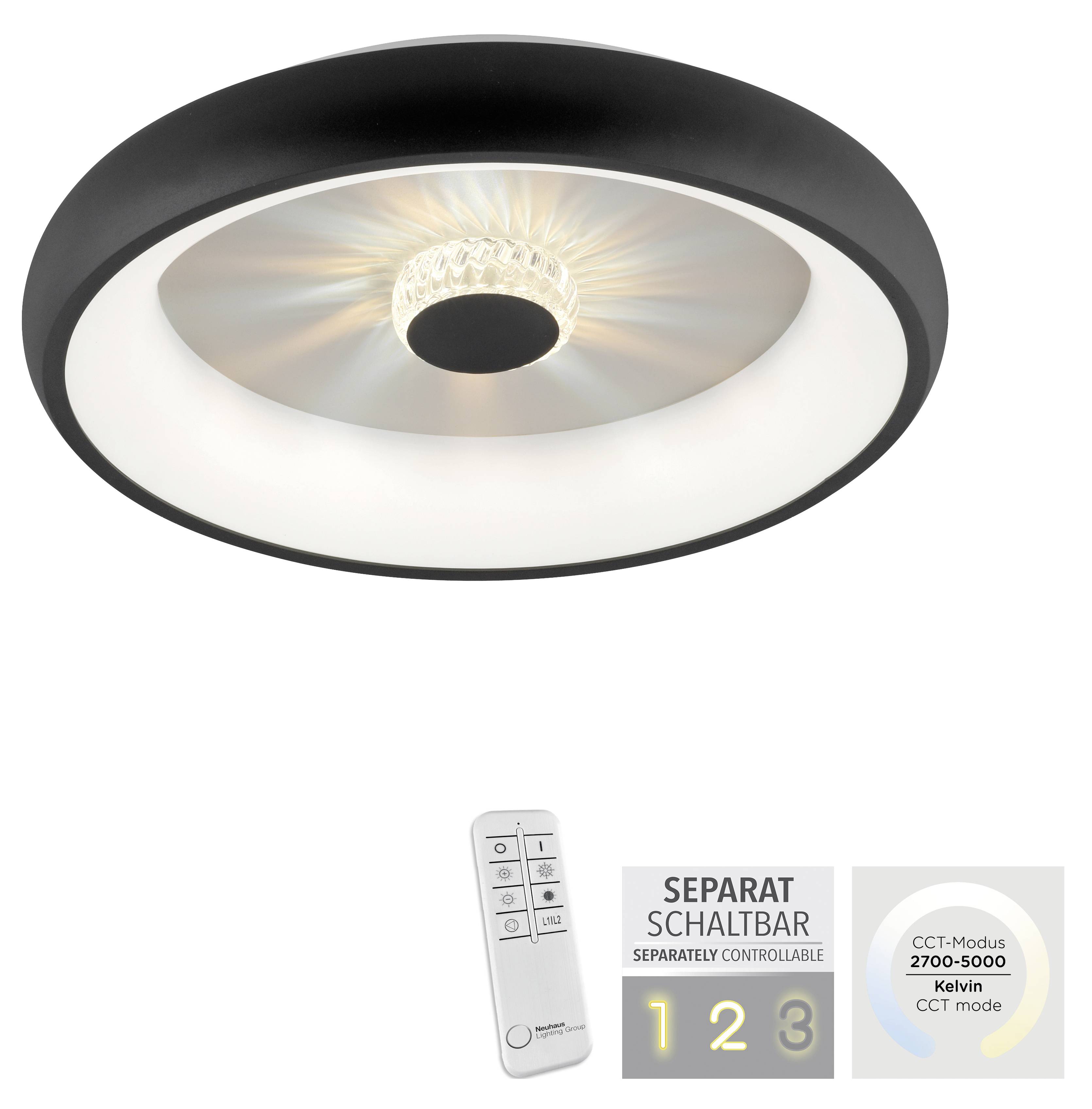 Just Light 14384-18 VERTIGO LED-Deckenleuchte LED 29W Schwarz