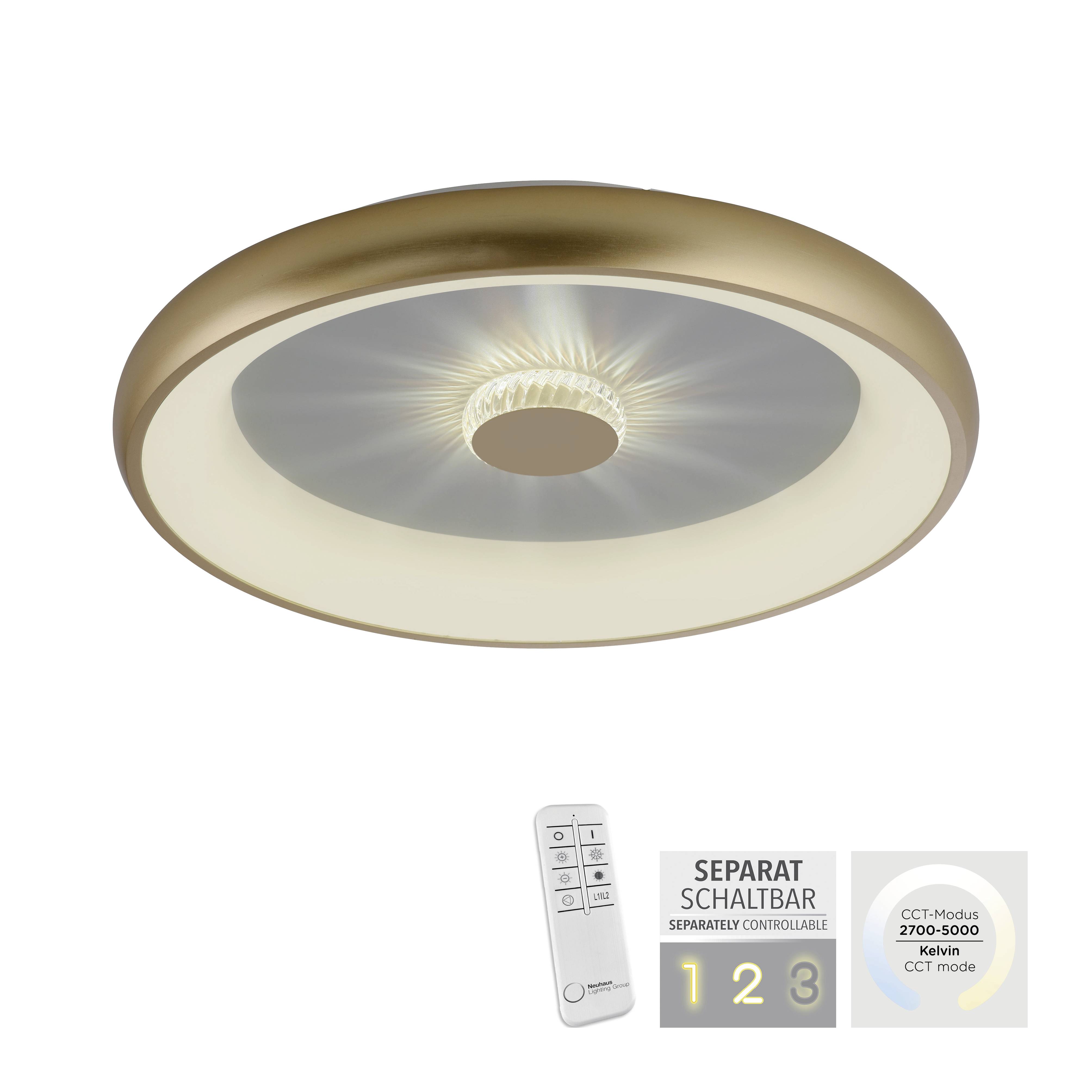 Just Light 14386-60 VERTIGO LED-Deckenleuchte LED 37W Messing