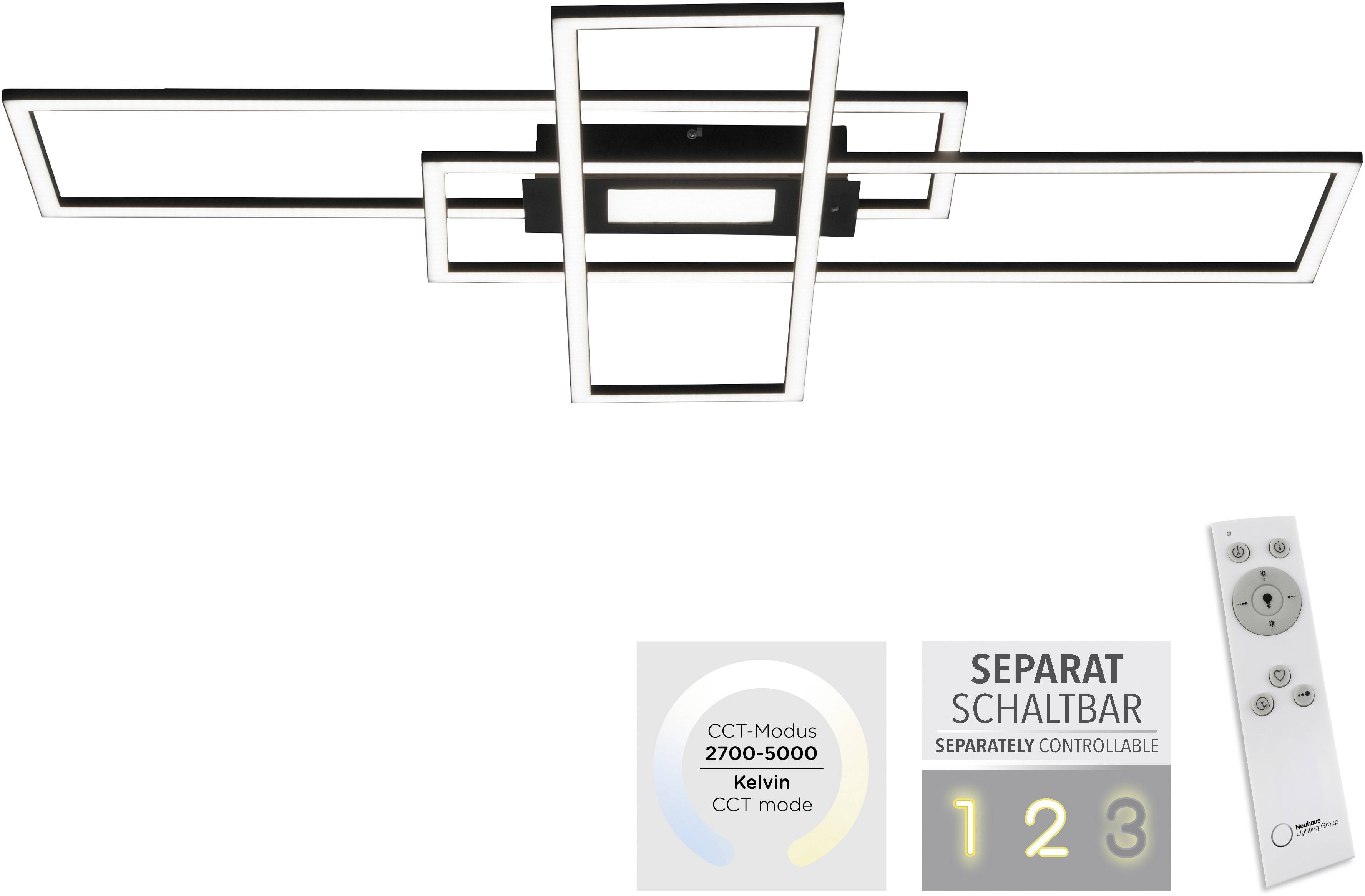 LED-Deckenleuchte, rechteckig, mit Fernbedienung. Farbtemperaturbereich: 2700-5000 Kelvin. Beleuchtungsmodi: 1, 2, 3 Schaltungen.