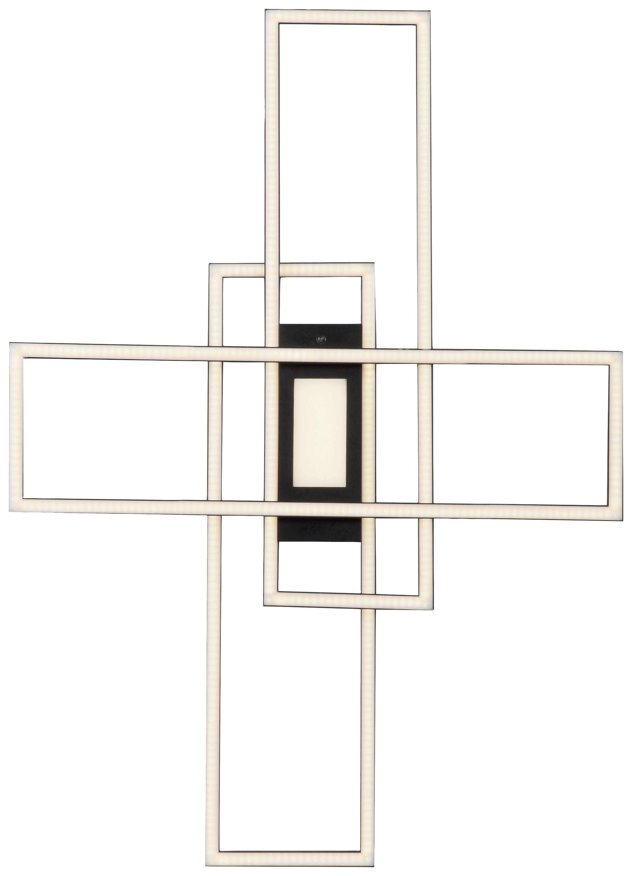 Dekorative Wandleuchte aus ineinandergreifenden Rechtecken, modern gestaltet, mit zentraler Lichtquelle, symmetrisches Design.