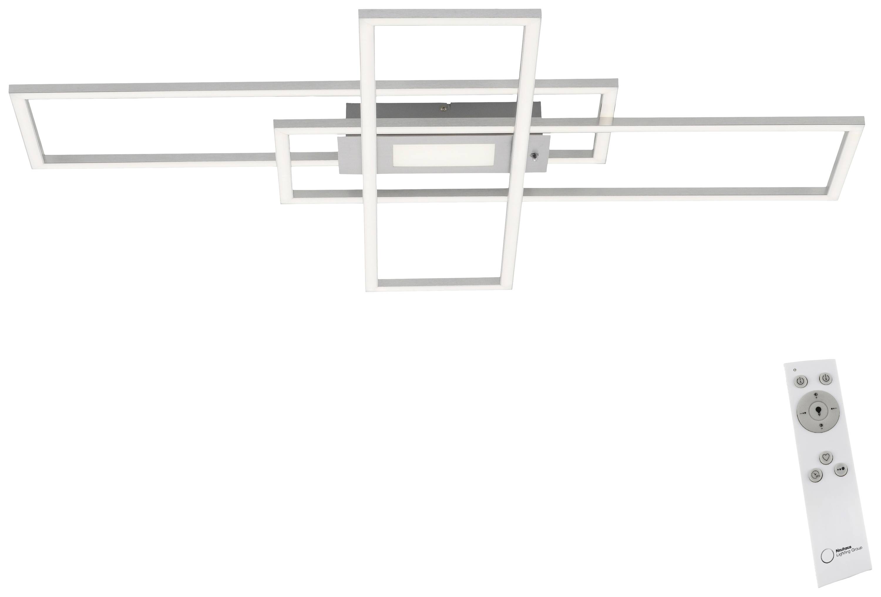 Rechteckige LED-Deckenleuchte mit modernem Design und Fernbedienung. Ideal für Wohnzimmer oder Büro.