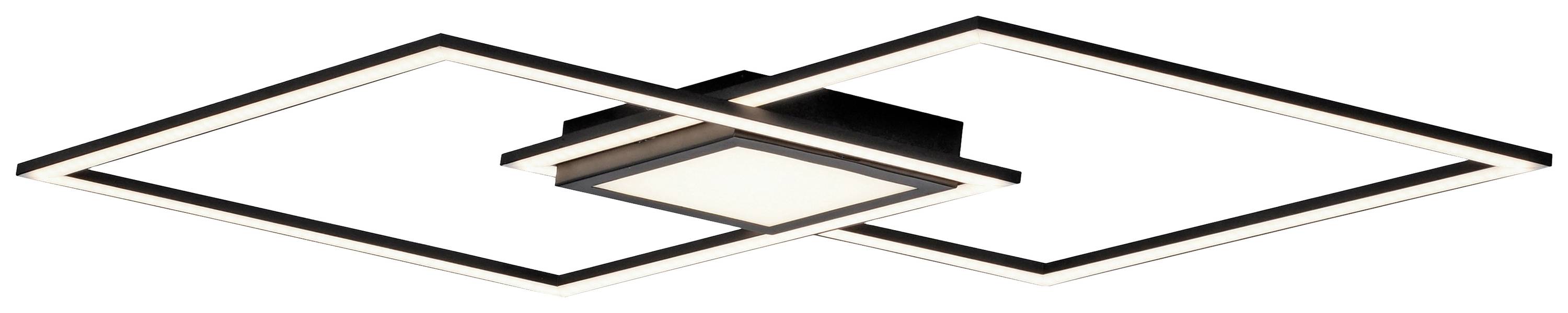 Moderne Deckenleuchte mit zwei ineinander verschachtelten quadratischen Rahmen und einer zentralen Leuchtfläche.